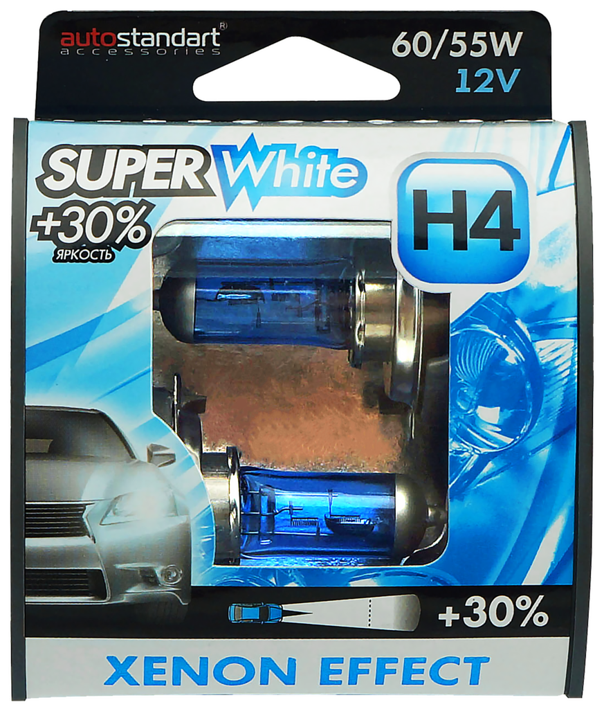 Изображение товара Галогенная лампа автомобильная AUTOSTANDART Super White H4 60/55W 12V