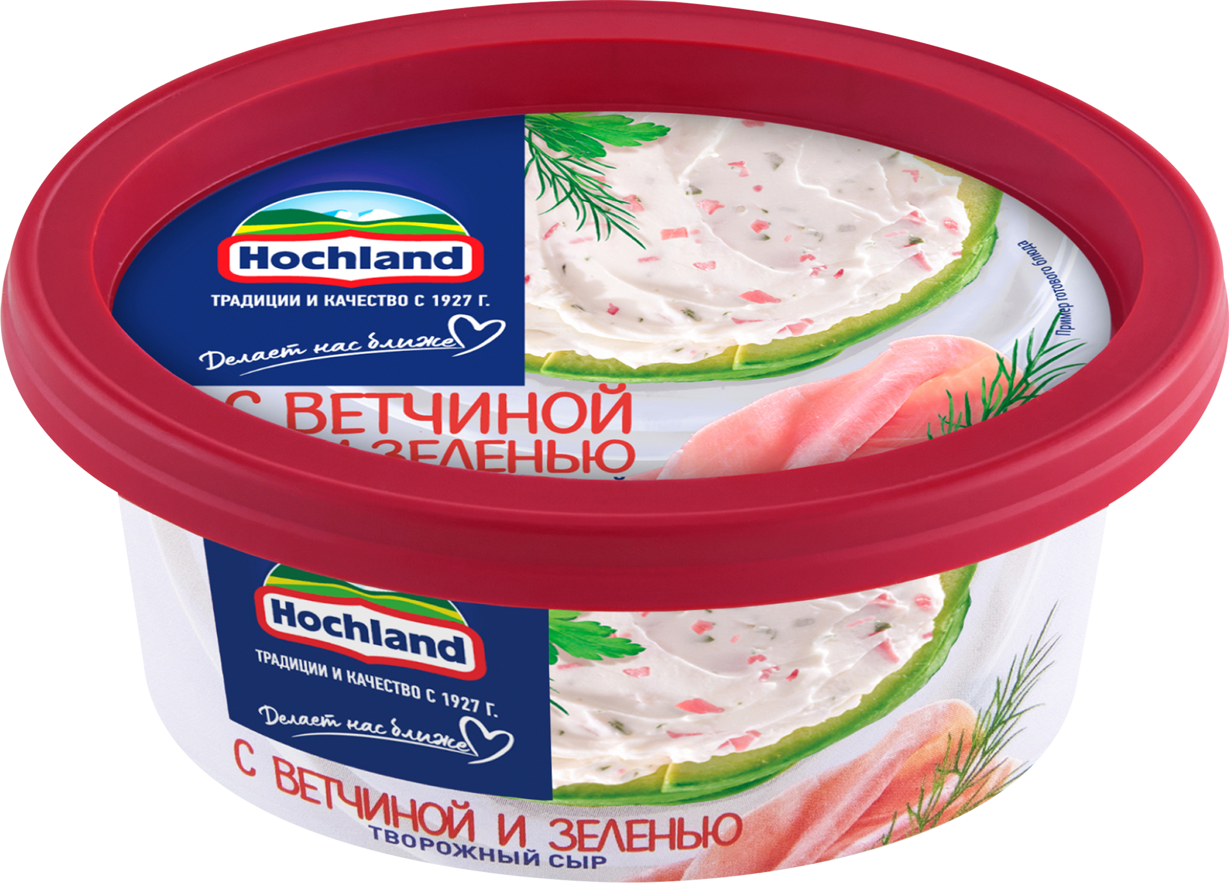Изображение товара Сыр творожный HOCHLAND с ветчиной и зеленью 60%, без змж, 140г