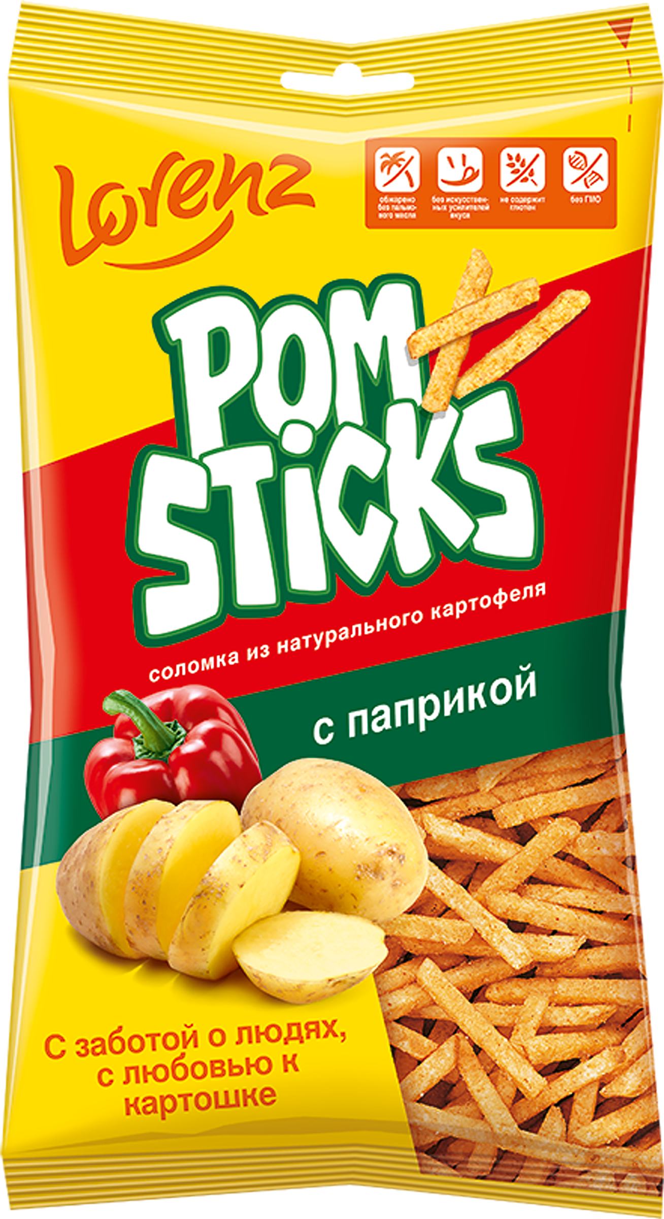 Изображение товара Картофельные чипсы POMSTICKS Lorenz с паприкой 100г хрустящая закуска