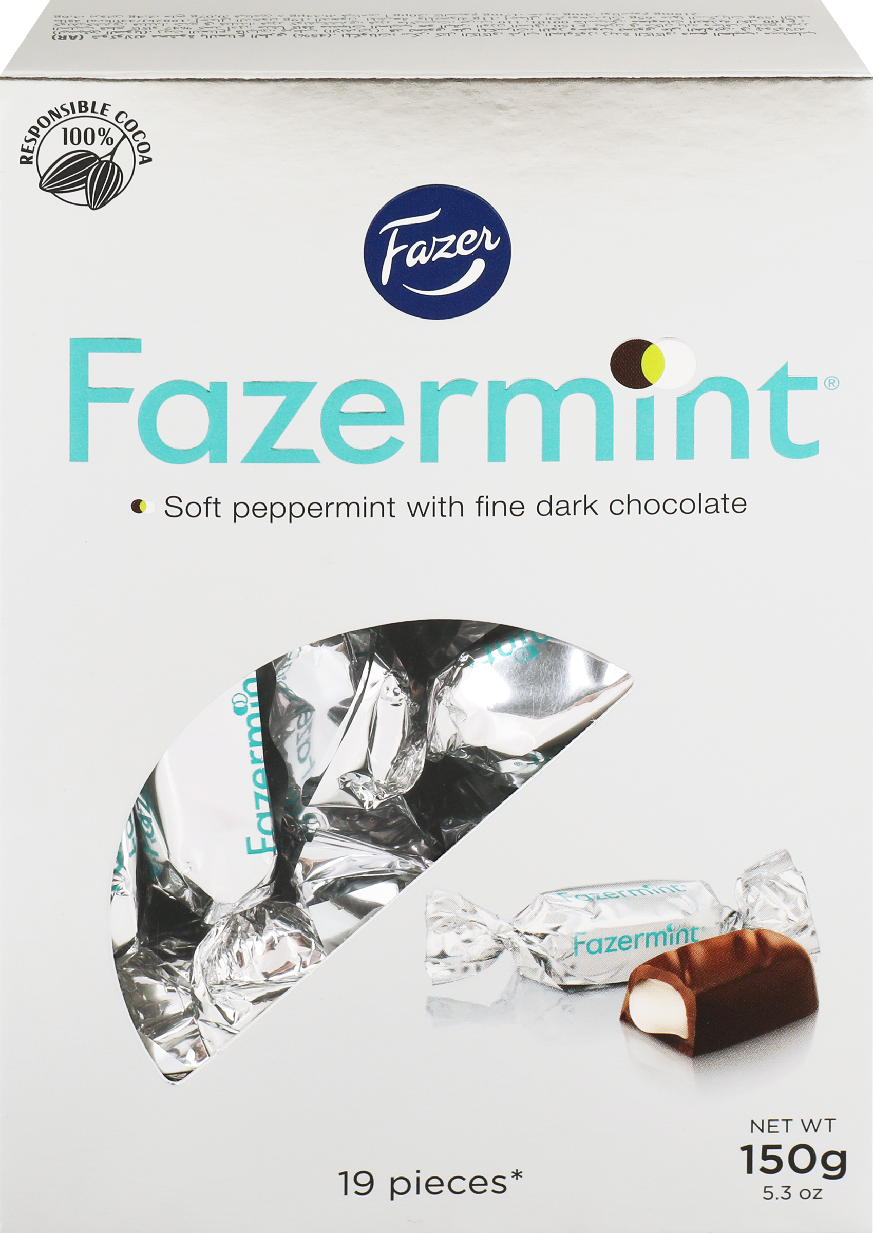 Изображение товара Конфеты FAZER Fazermint с мятной начинкой 150 г оригинальный вкус шоколада и мяты