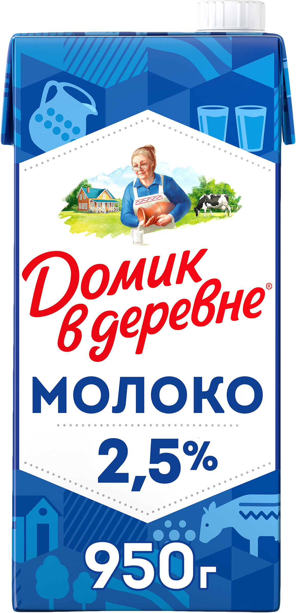 Изображение товара Молоко ультрапастеризованное ДОМИК В ДЕРЕВНЕ 2,5%, без змж, 950г