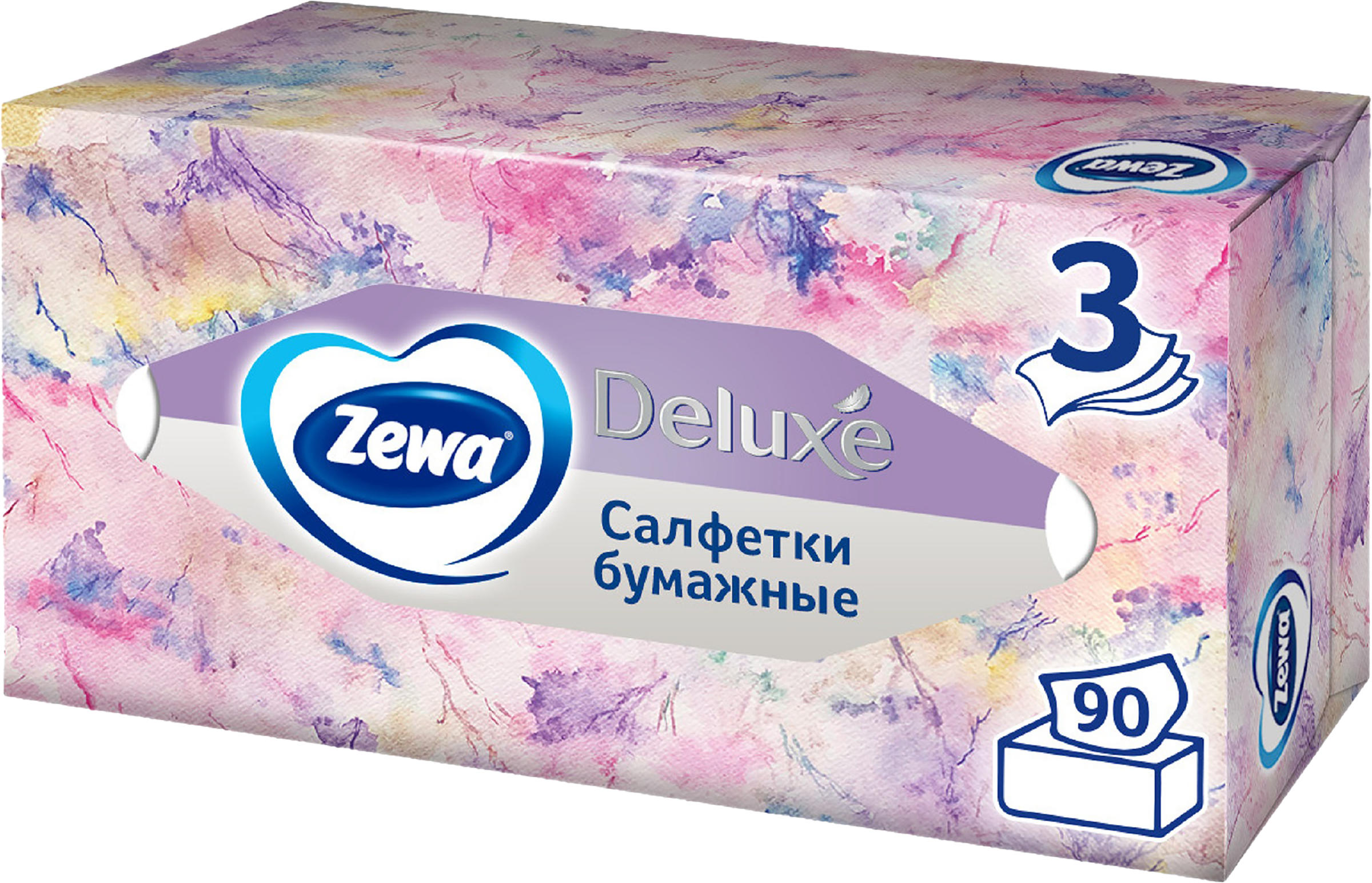Изображение товара Салфетки бумажные ZEWA Deluxe Design 3-слоя, в коробке, 90шт
