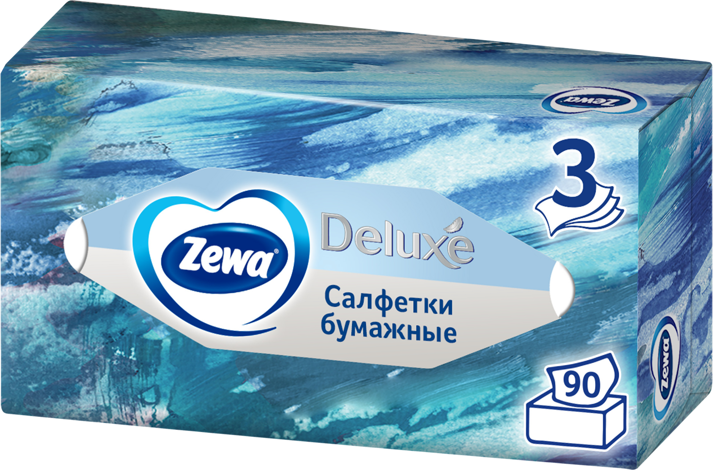 Изображение товара Бумажные салфетки ZEWA Deluxe Design 3-слоя 90 шт стильная упаковка Россия
