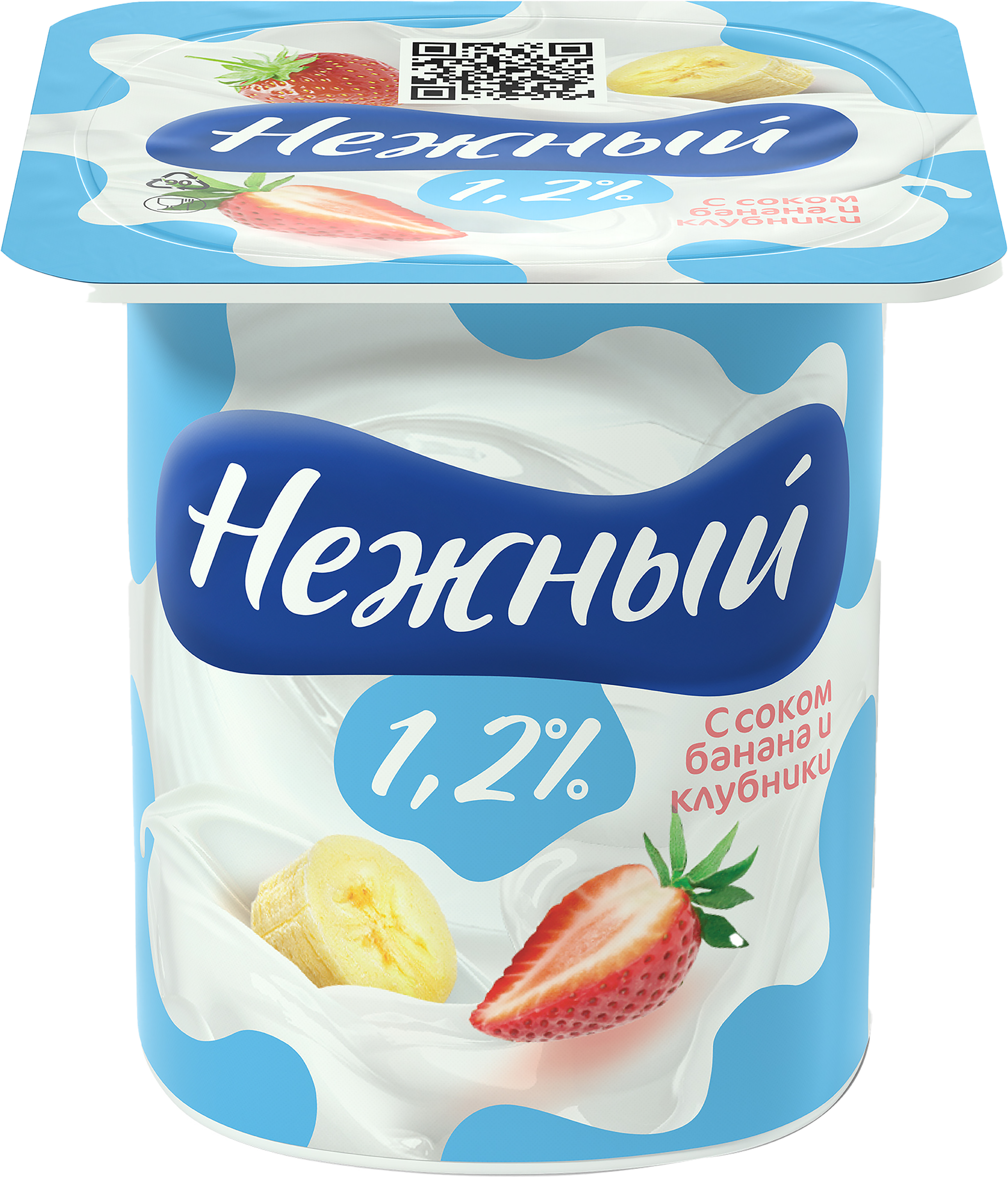 Изображение товара Продукт йогуртный CAMPINA Нежный с соком банана и клубники 1,2%, без змж, 100г