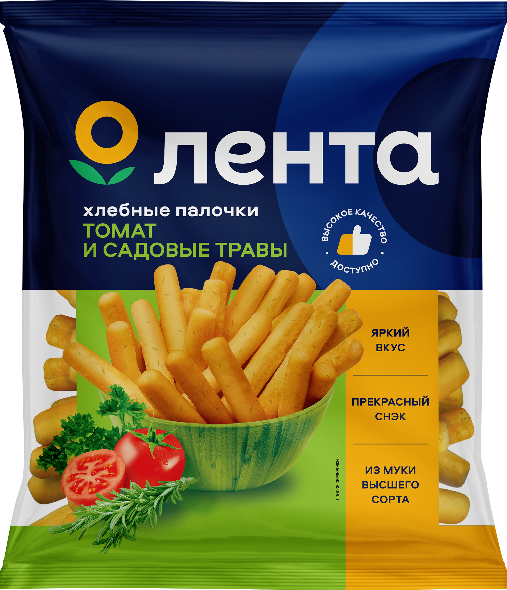 Изображение товара Палочки хлебные ЛЕНТА Томат и садовые травы 150г пряные хрустящие закуски