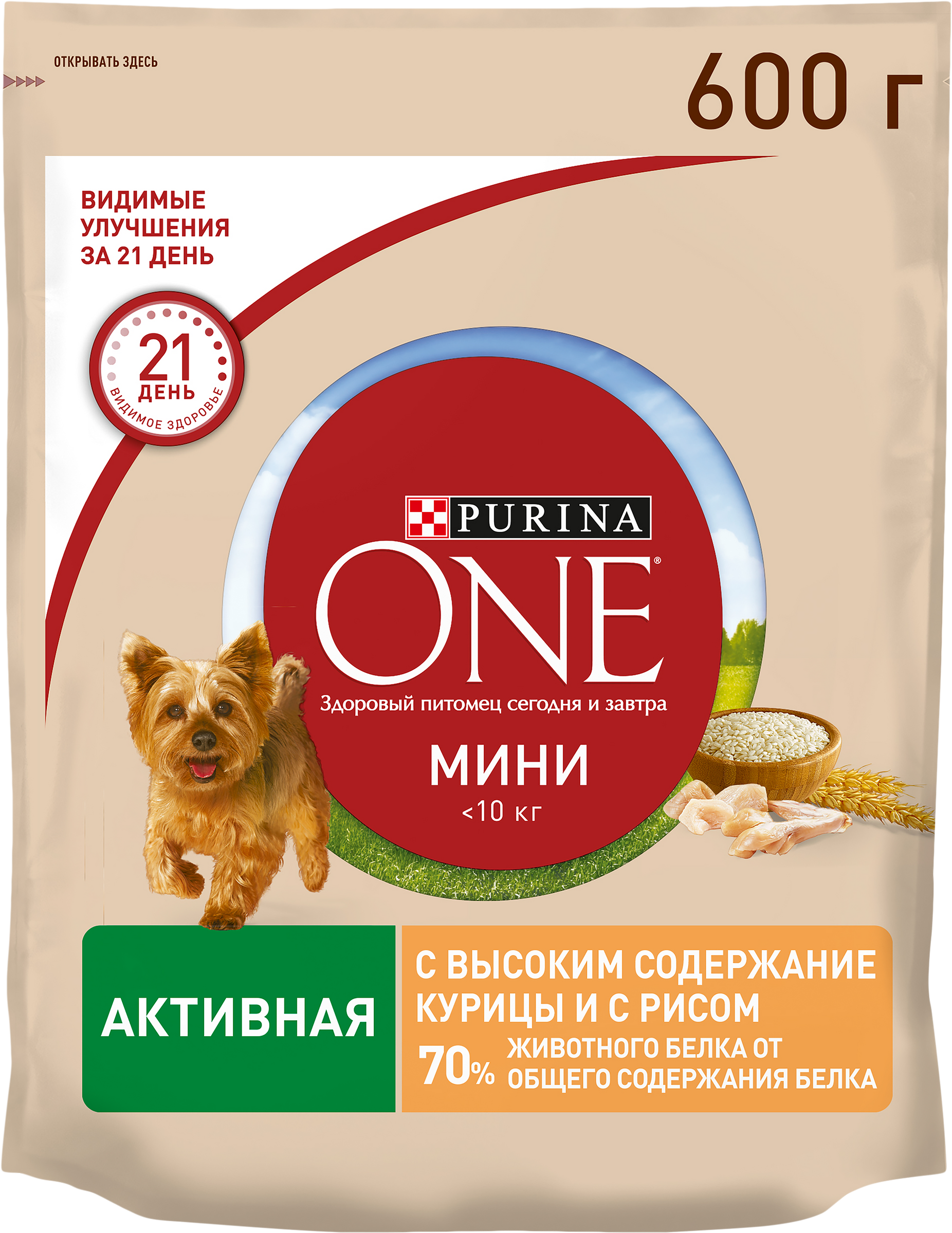 Изображение товара Корм сухой для взрослых собак PURINA ONE Mini Активная Курица и рис, 600г