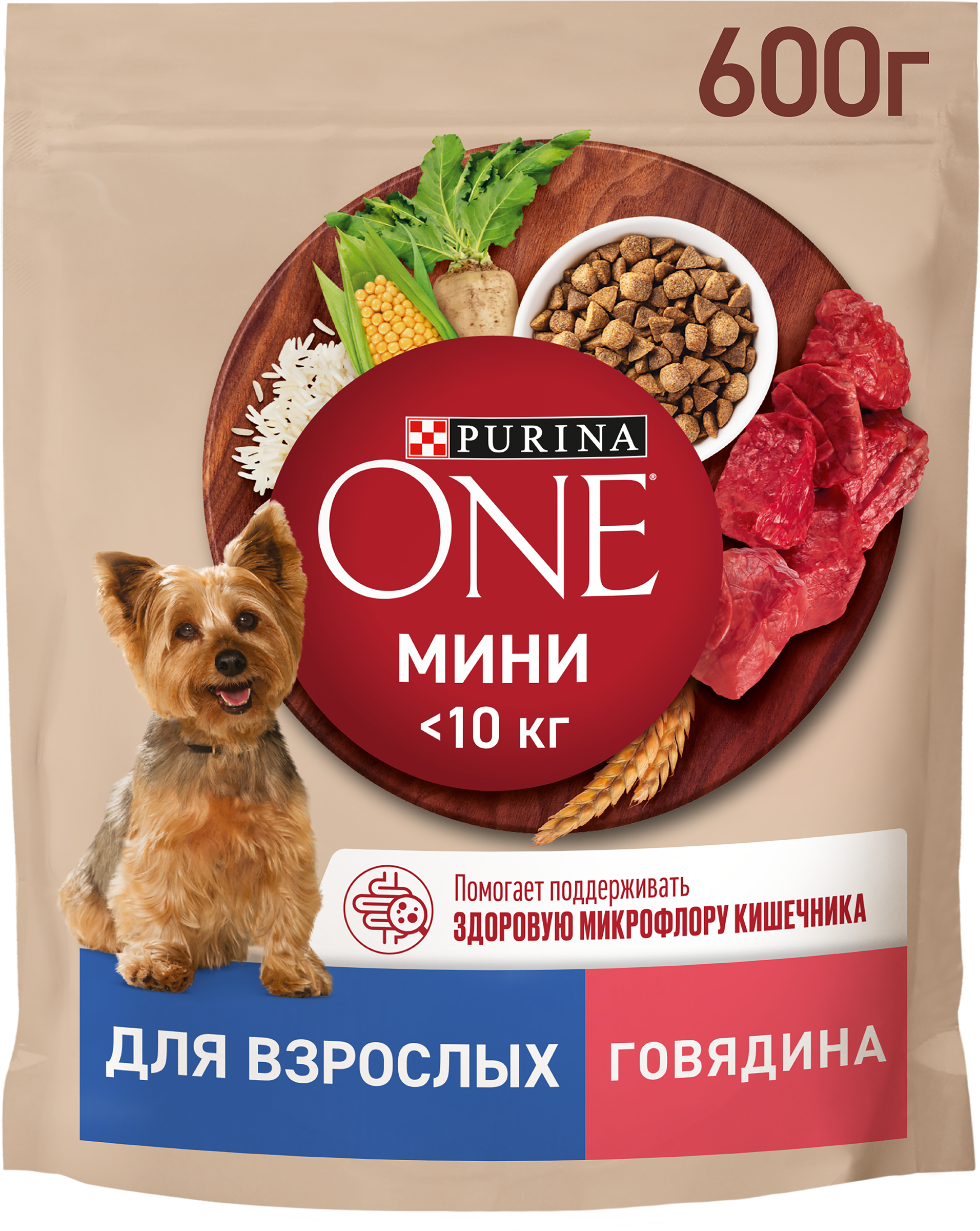 Изображение товара Корм сухой для взрослых собак PURINA ONE Говядина и рис, 600г