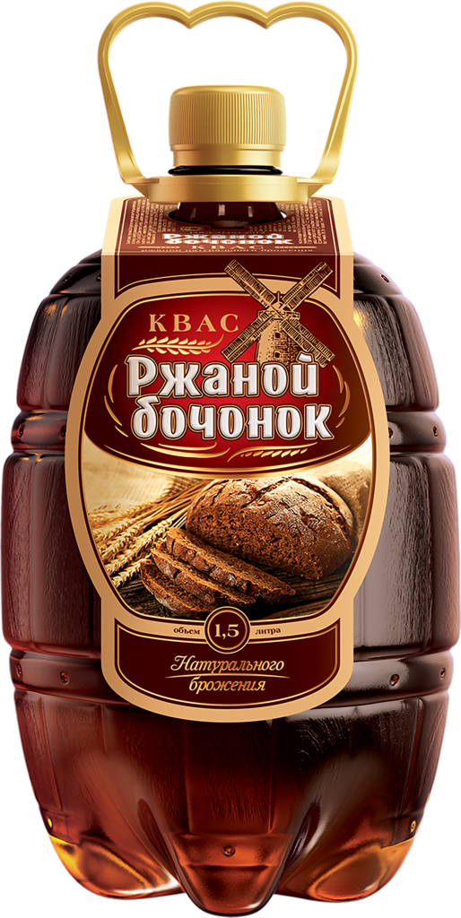 Изображение товара Квас РЖАНОЙ БОЧОНОК натурального брожения фильтрованный, 1.5л