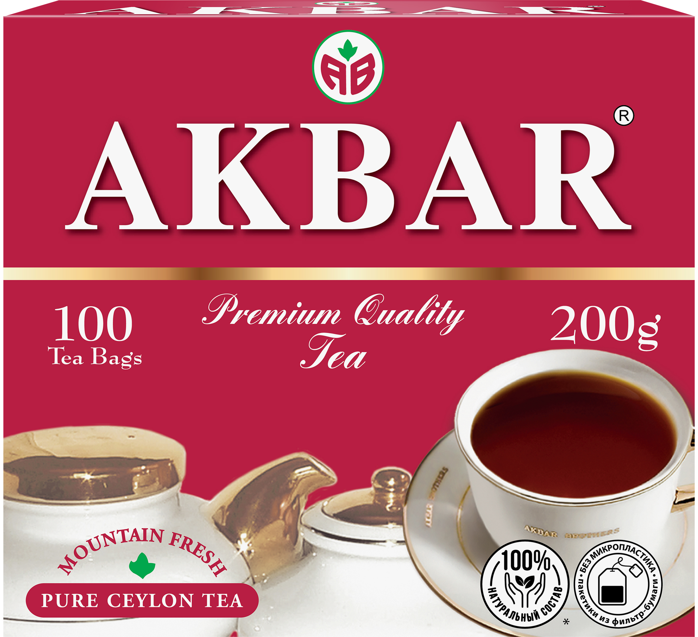 Изображение товара Черный пакетированный чай AKBAR Красно-белая серия цейлонский байховый 100 пакетов