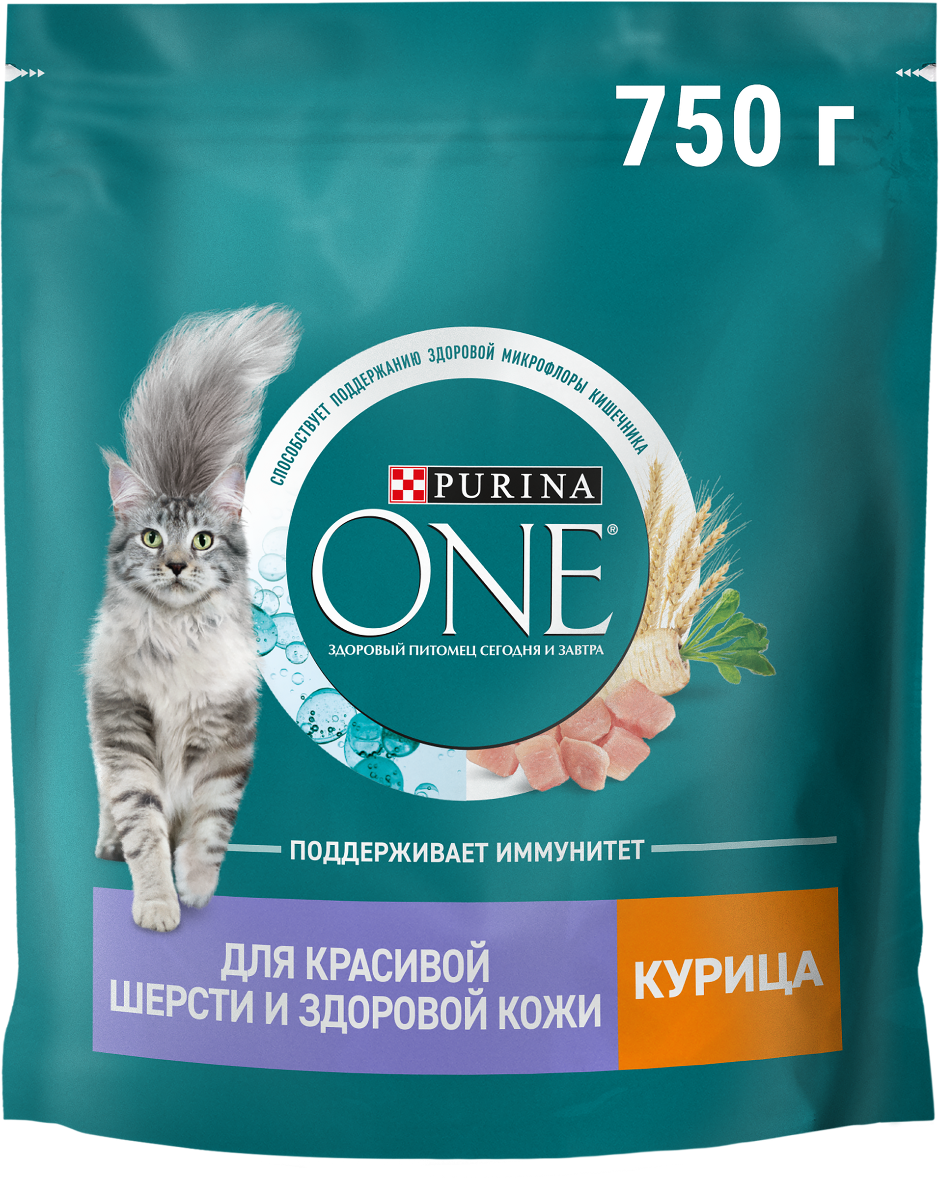Изображение товара Корм сухой для взрослых кошек PURINA ONE Курица 750г для шерсти и кожи