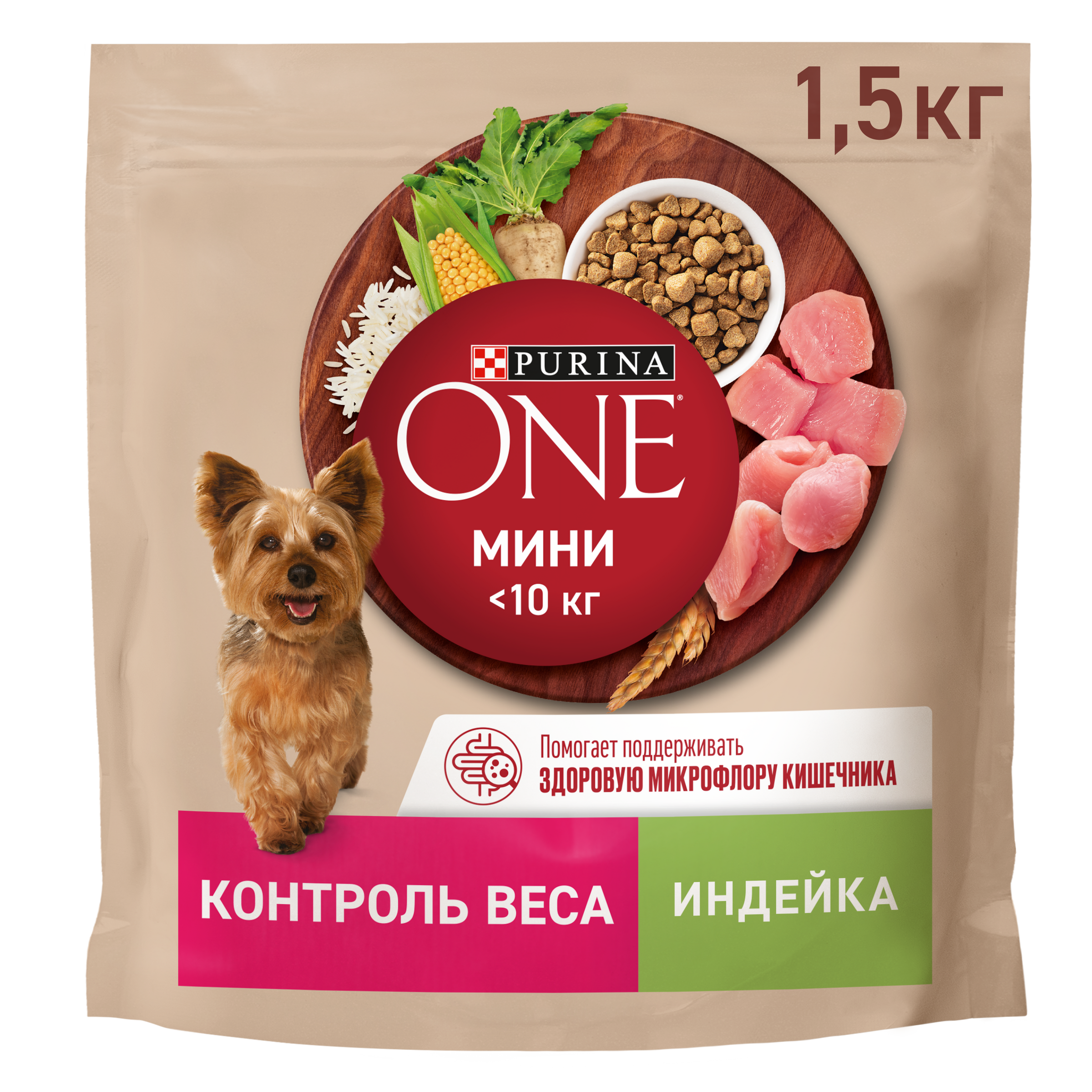 Изображение товара Корм сухой для взрослых собак PURINA ONE Mini Здоровый вес Индейка и рис, 1,5кг