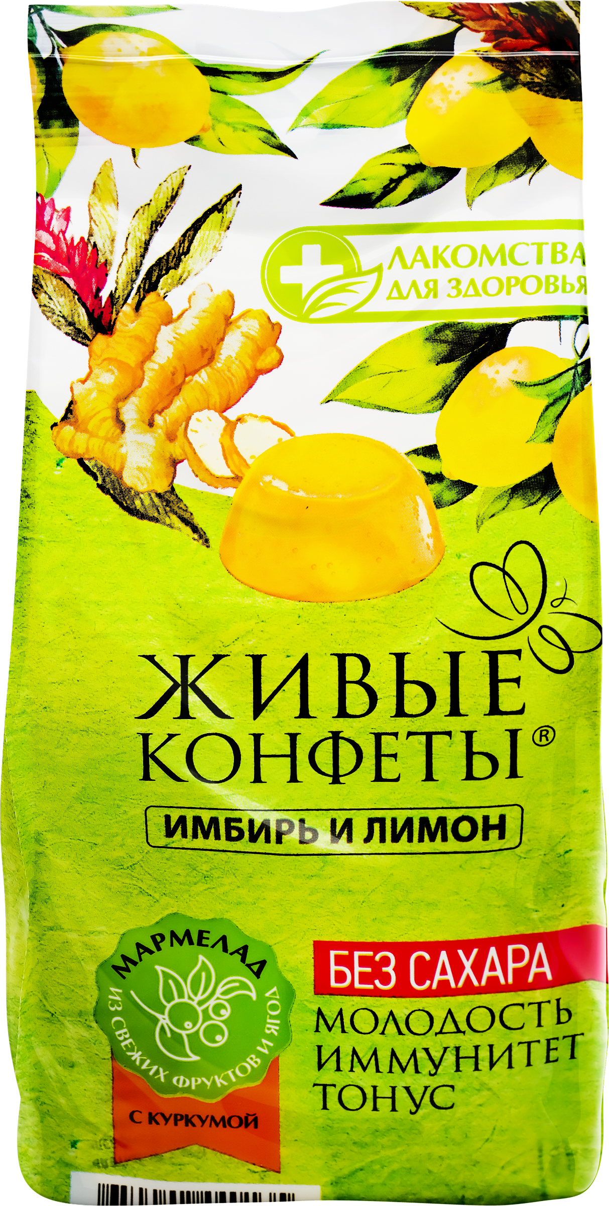 Изображение товара Мармелад ЛАКОМСТВА ДЛЯ ЗДОРОВЬЯ Живые конфеты, Имбирь и лимон, 170г