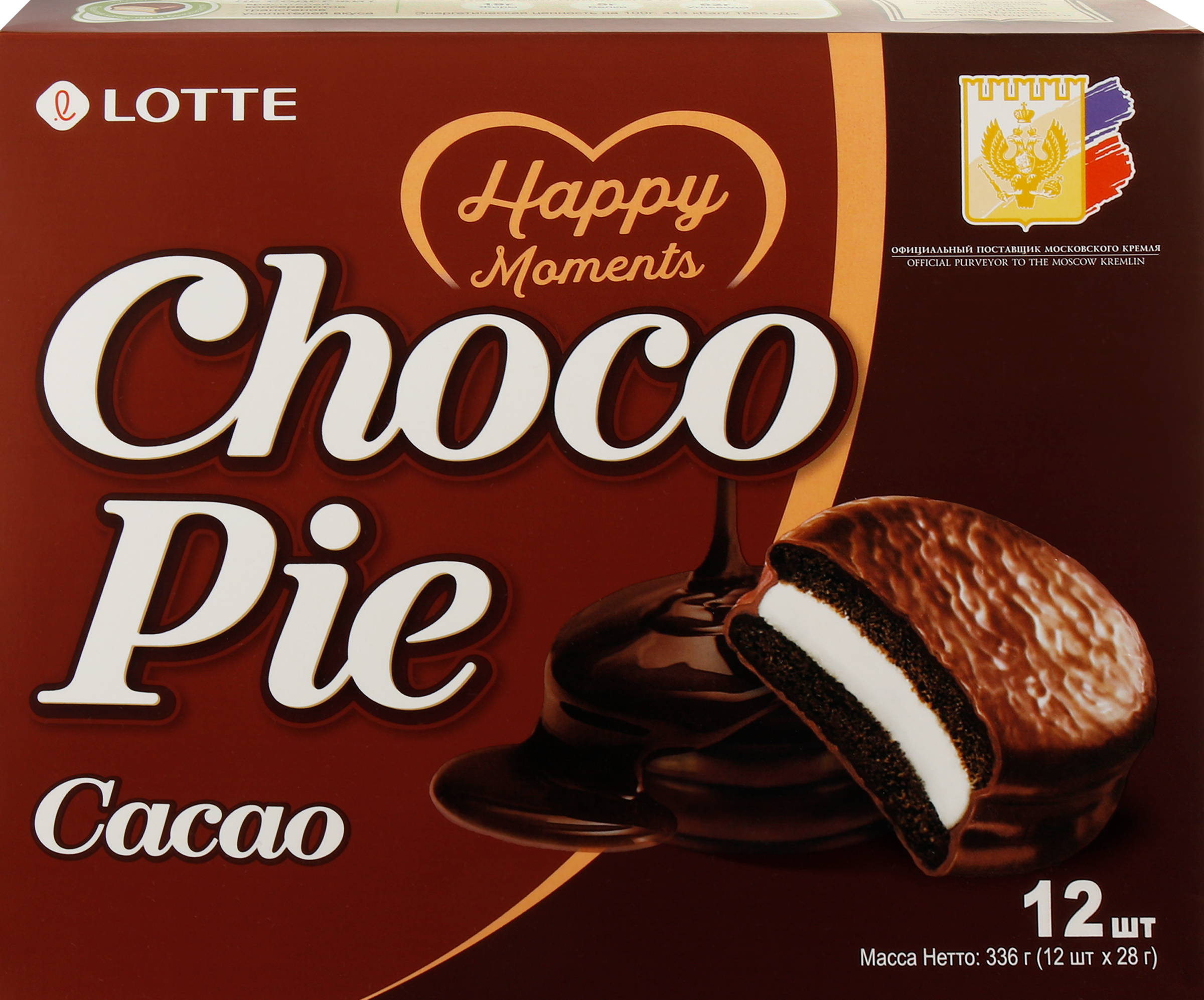 Изображение товара Пирожное LOTTE Choco Pie cacao бисквитное в шоколадной глазури, 12х28г