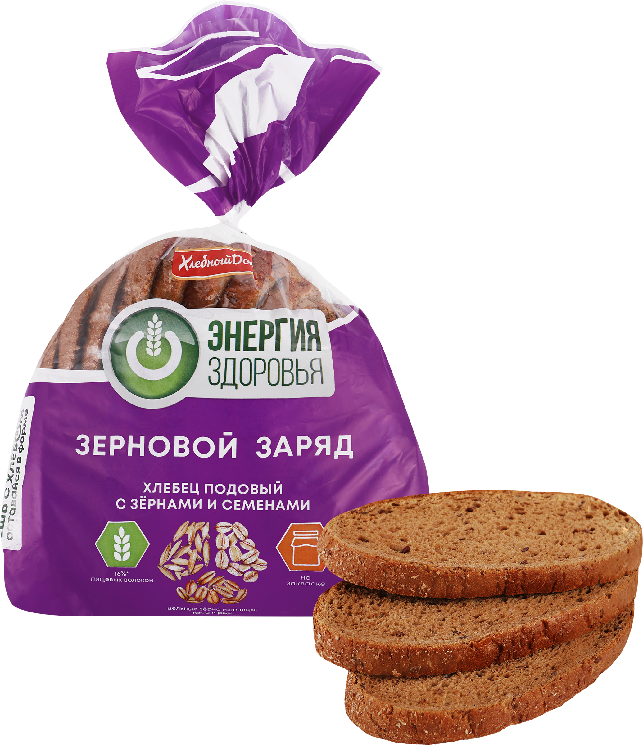 Изображение товара Хлебец подовый ЭНЕРГИЯ ЗДОРОВЬЯ с зернами и семенами, в нарезке, 300г
