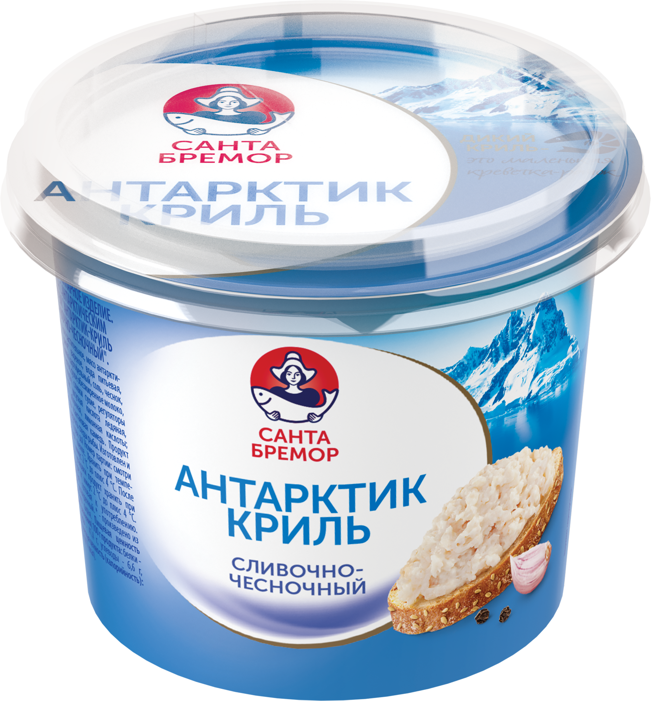Изображение товара Крем-паста из морепродуктов САНТА БРЕМОР Антарктик-Криль сливочно-чесночный, 150г