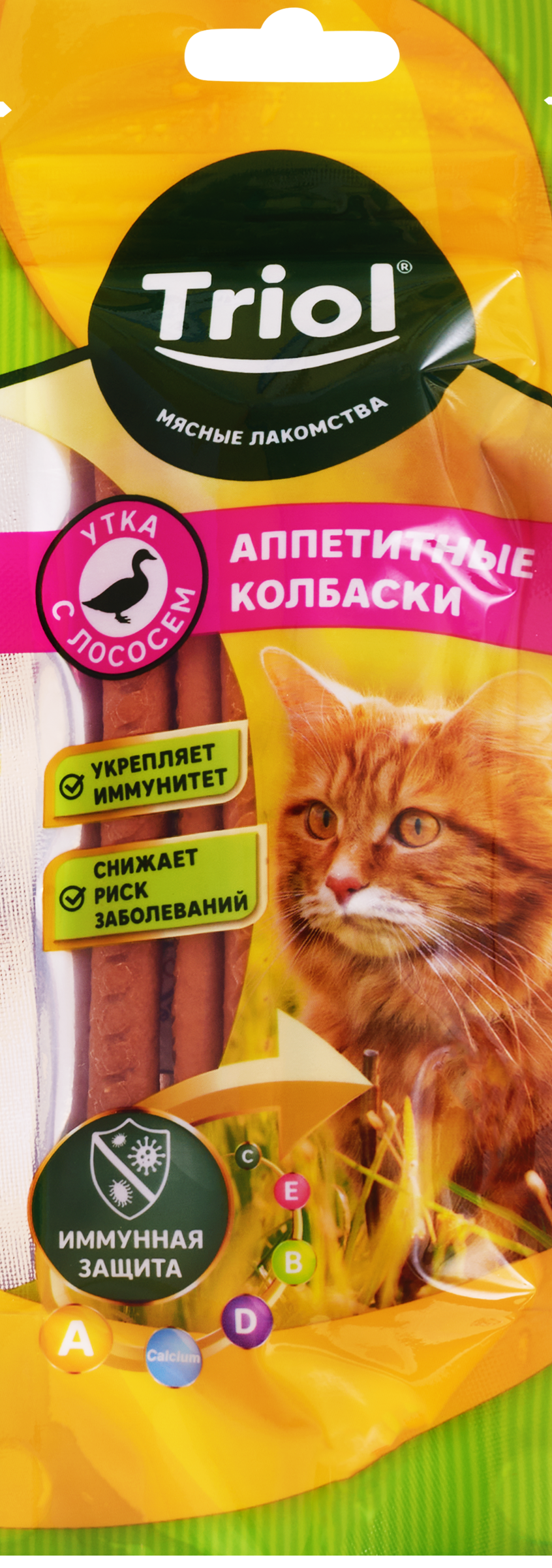 Изображение товара Лакомство для кошек TRIOL Колбаски из лосося с уткой, 40г