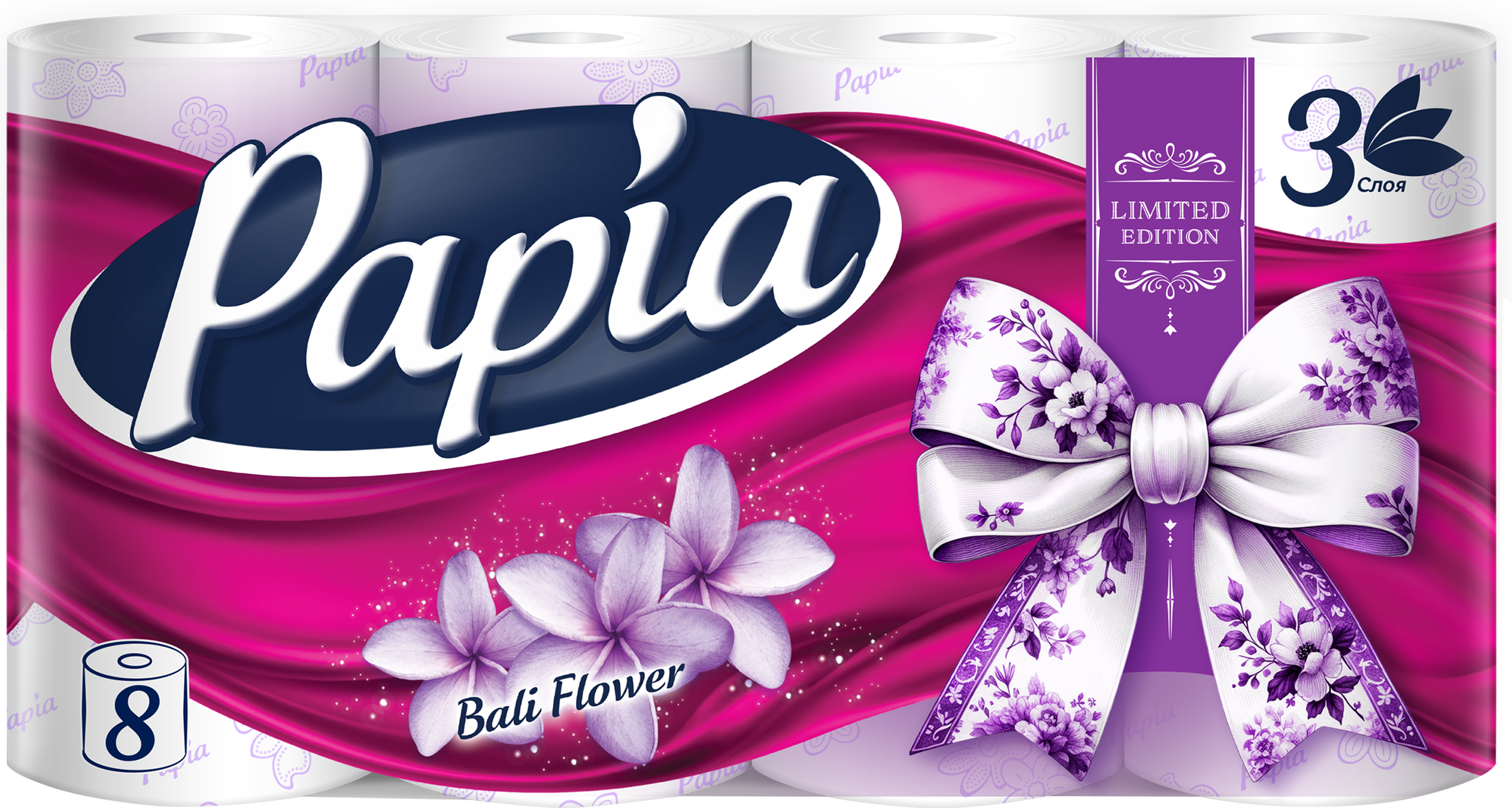 Изображение товара Бумага туалетная PAPIA Bali Flower 3-слоя, 8 рулонов
