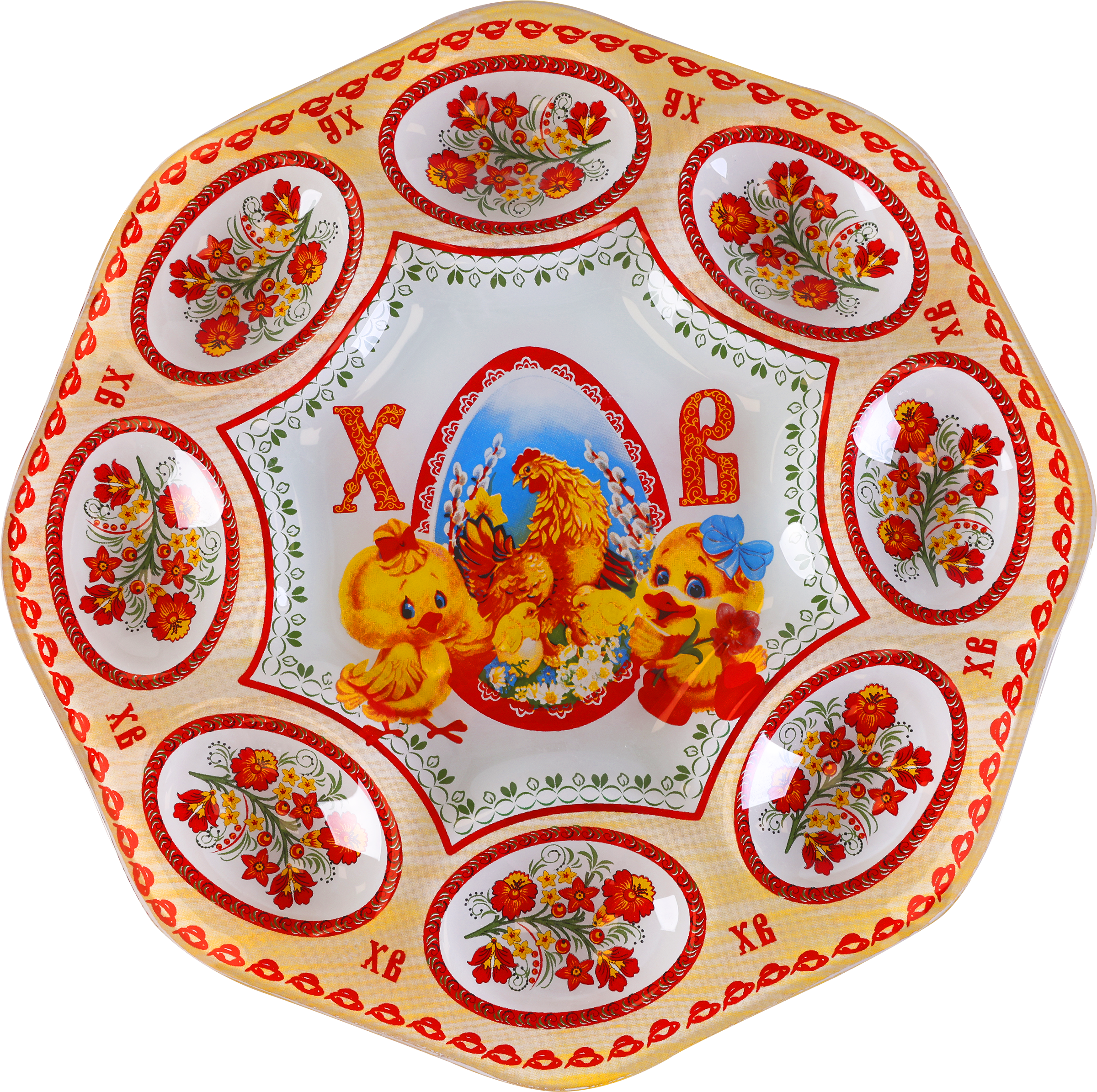 Изображение товара Тарелка для яиц и кулича Светлая Пасха, 8+1 ячеек, 25,5х25,5см
