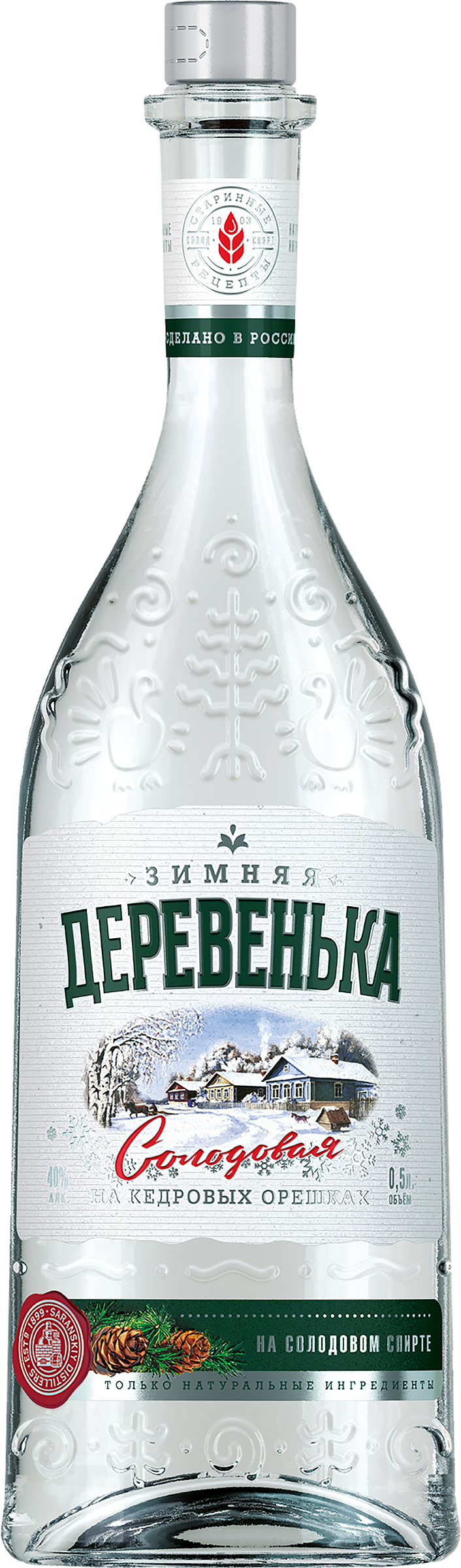 Изображение товара Водка ЗИМНЯЯ ДЕРЕВЕНЬКА Кедровая 40% 0.5л на солодовом спирте