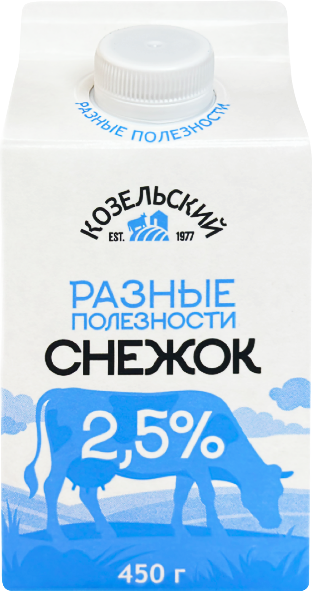 Изображение товара Кисломолочный напиток Снежок йогуртовый КОЗЕЛЬСКОЕ МОЛОКО 450г с сахаром 2,5%