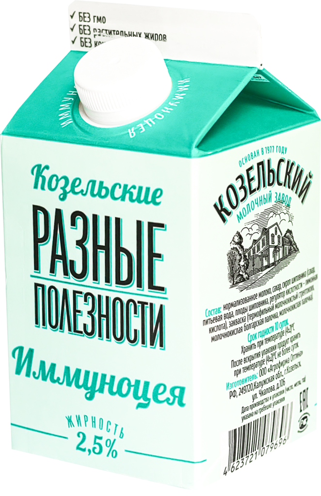 Изображение товара Продукт кисломолочный КОЗЕЛЬСКОЕ МОЛОКО Иммуноцея с сиропом шиповника 2,5%, без змж, 450г