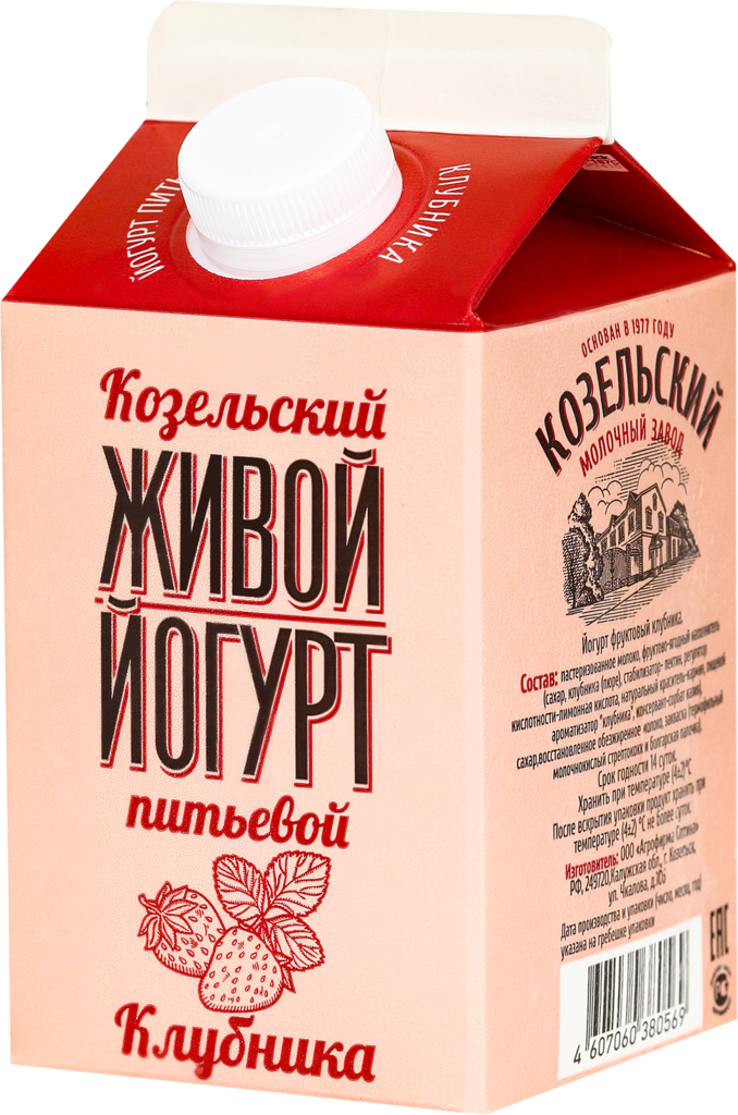 Изображение товара Йогурт питьевой КОЗЕЛЬСКОЕ МОЛОКО Клубника 2,5%, без змж, 450г