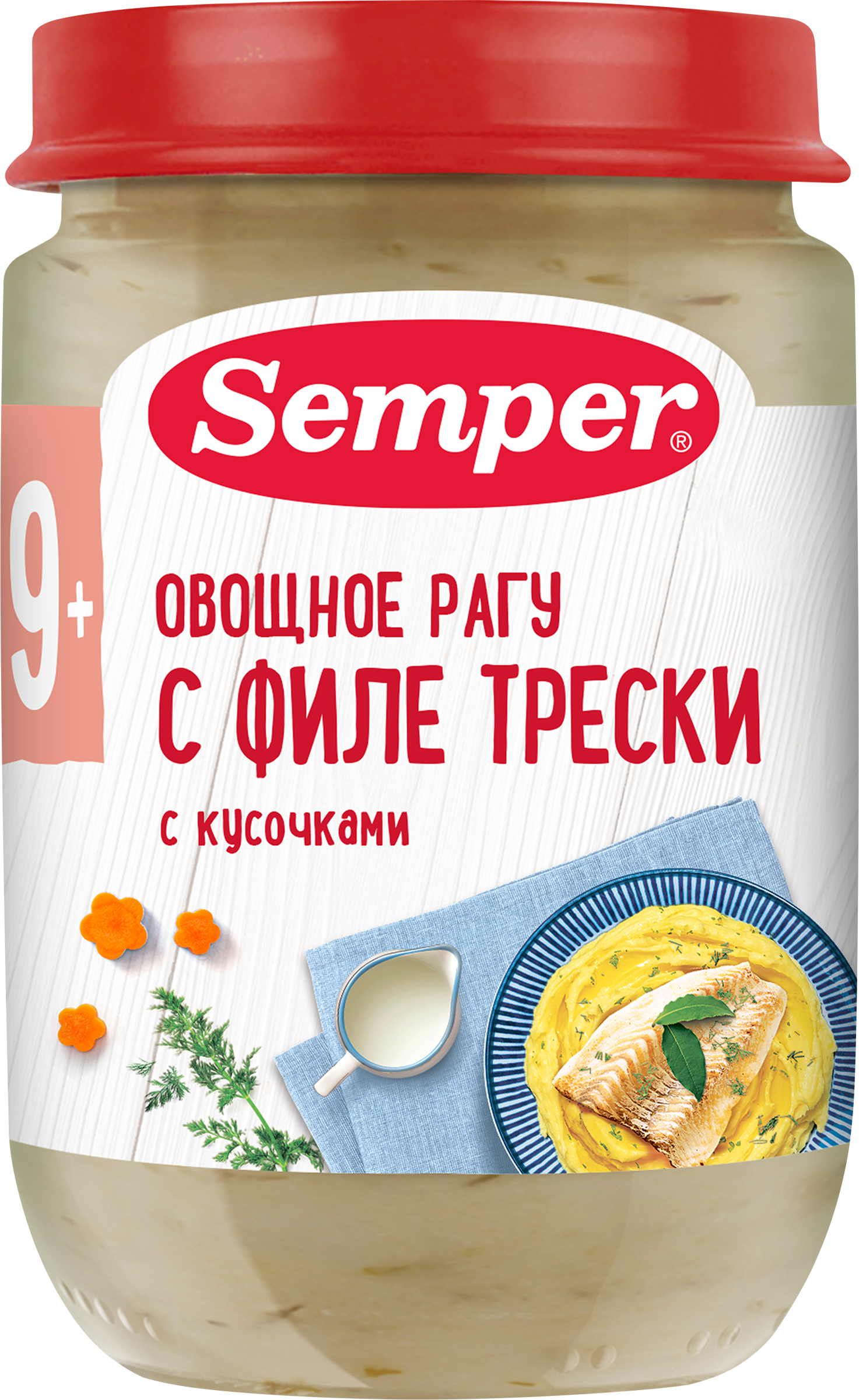 Изображение товара Пюре рыбно-овощное SEMPER Овощное с филе трески, с 9 месяцев, 190г