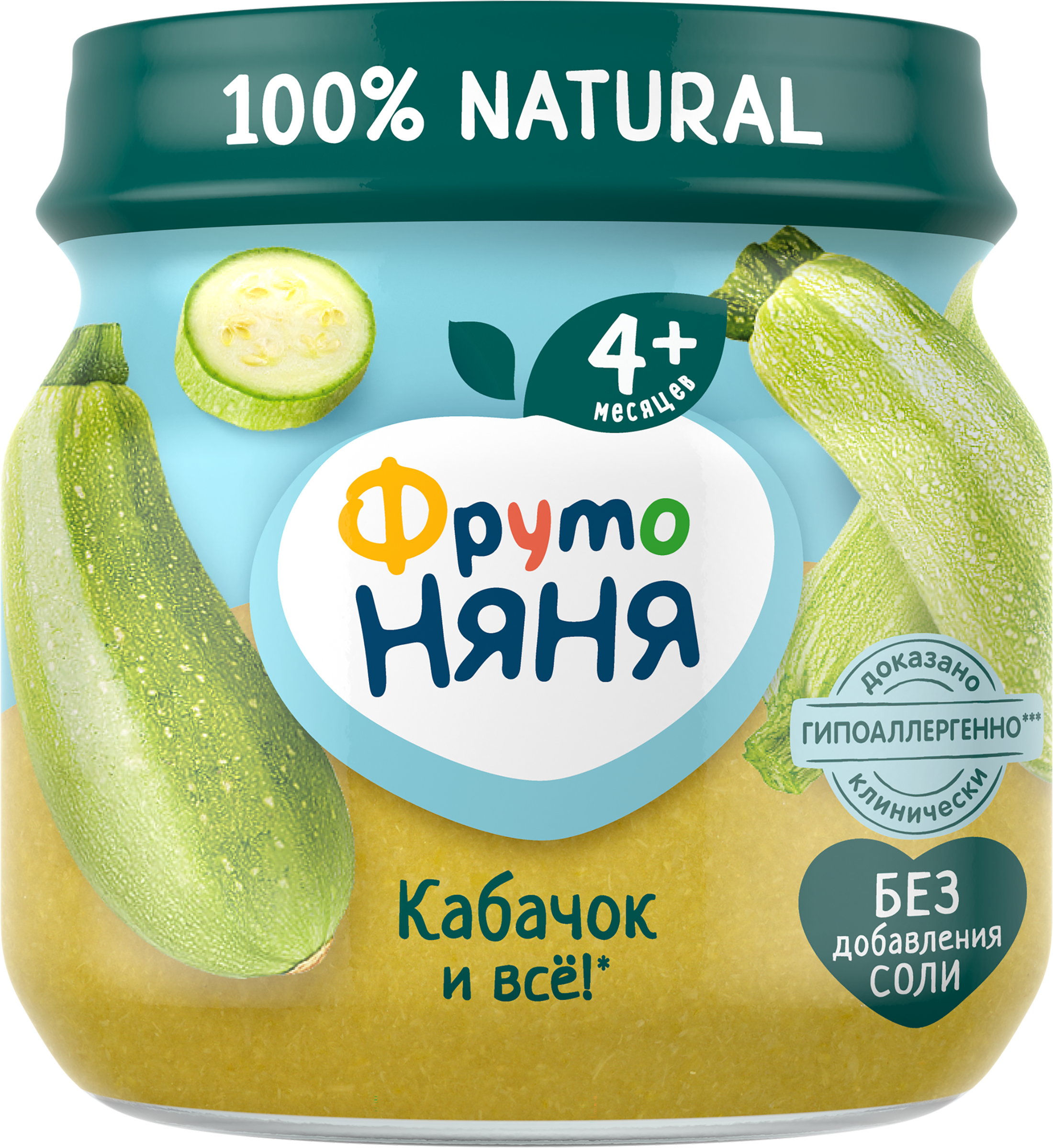 Изображение товара Детское овощное пюре ФРУТОНЯНЯ Кабачок с 4 месяцев, 80г натуральное безопасное питание