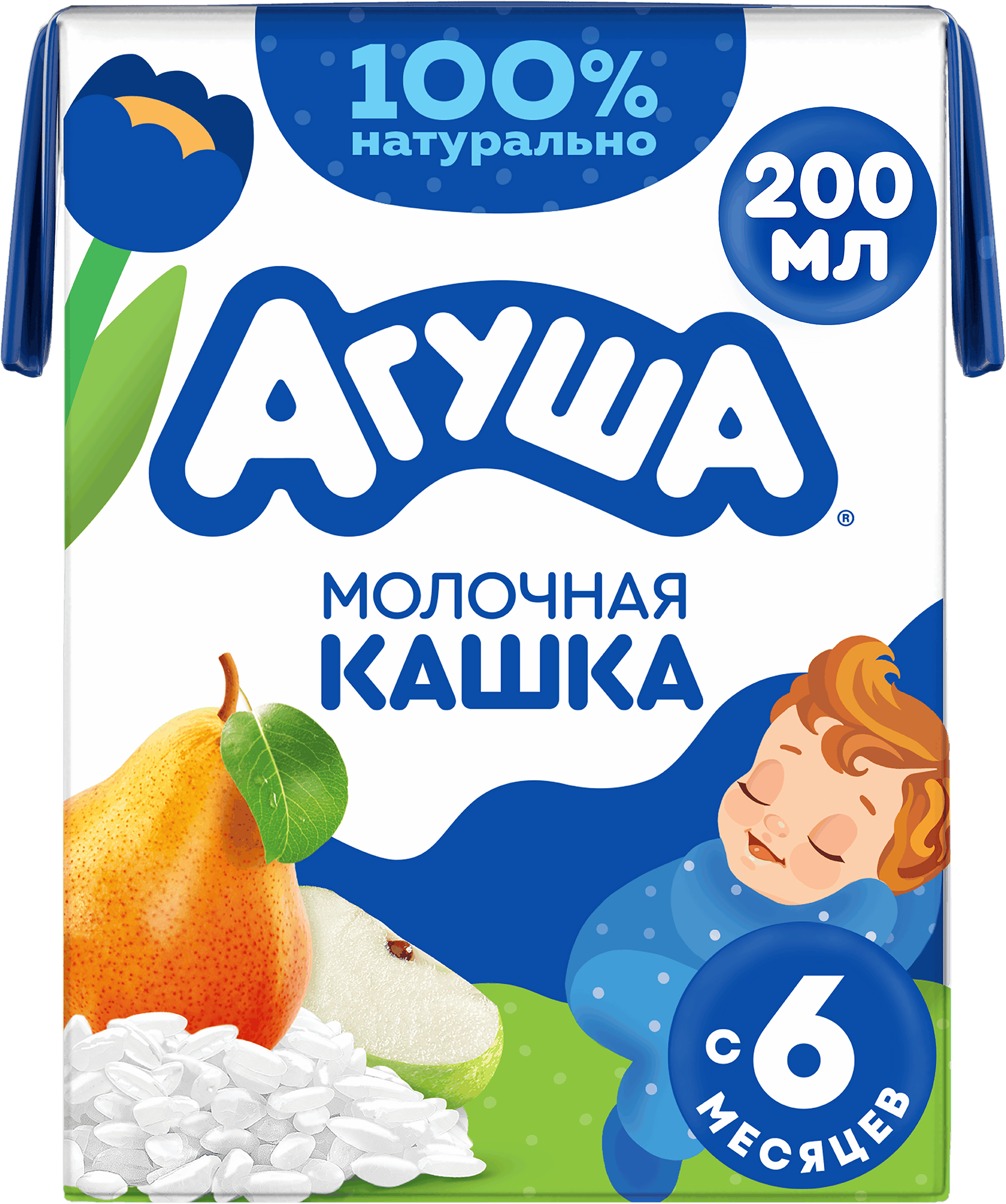 Изображение товара Детская рисовая молочная кашка Агуша Засыпай-ка с фруктами 200мл для детей от 6 мес.