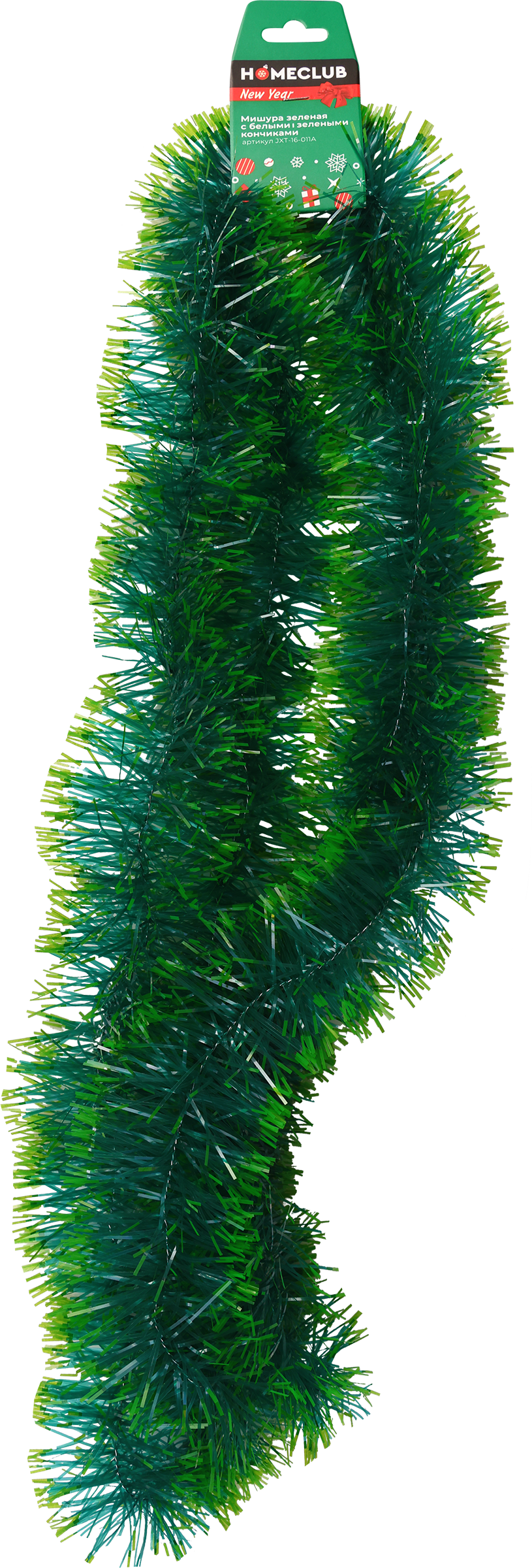 Изображение товара Мишура HOMECLUB d6см зеленая с белыми кончиками для новогоднего декора 2м