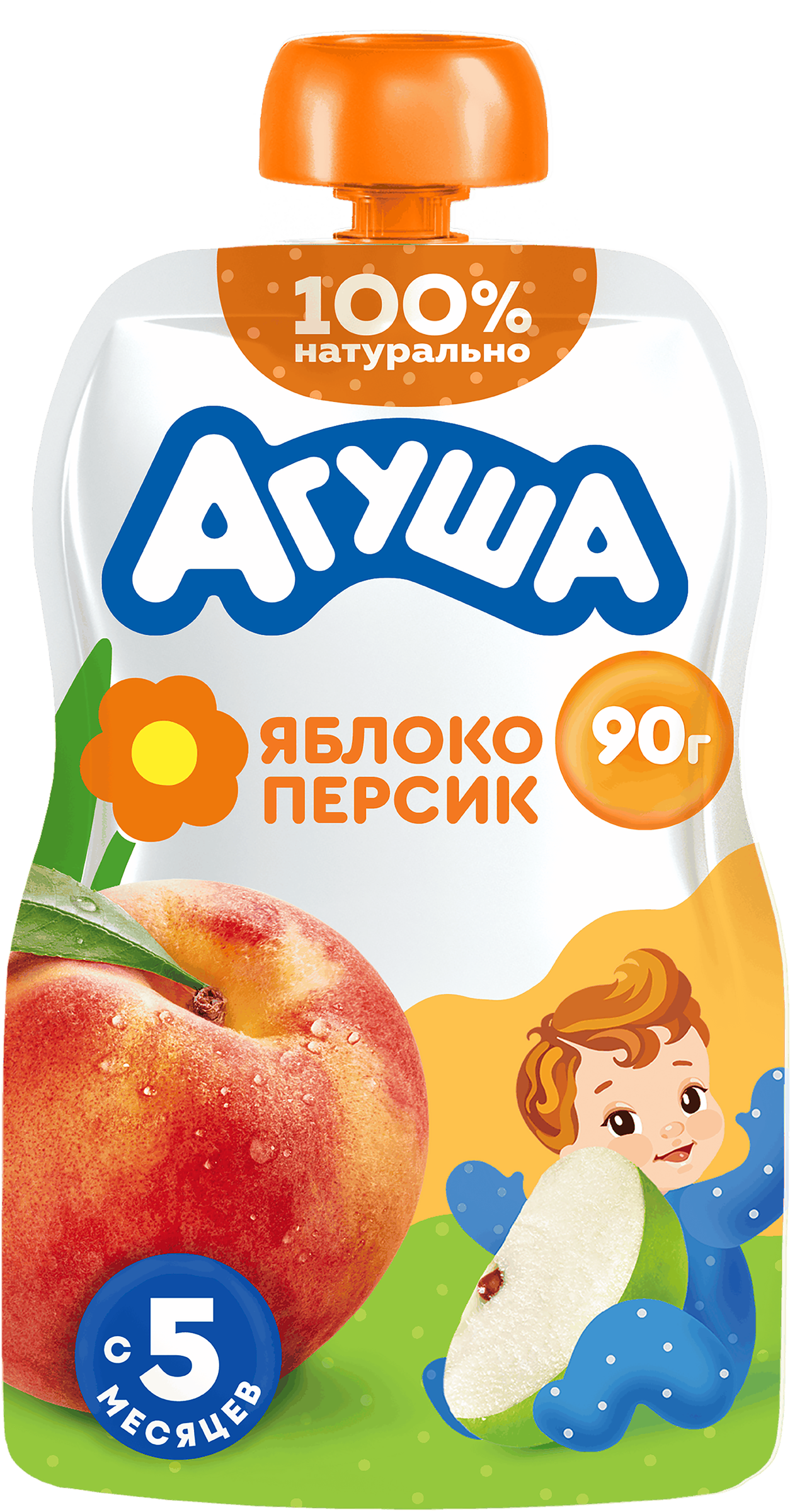 Изображение товара Пюре фруктовое детское АГУША Яблоко-персик, с 6 месяцев, 90г