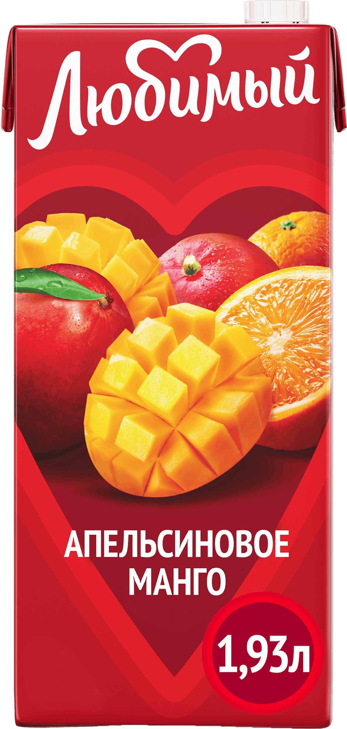 Изображение товара Напиток сокосодержащий ЛЮБИМЫЙ Апельсиновое манго с мякотью 1.93л натуральный фруктовый вкус