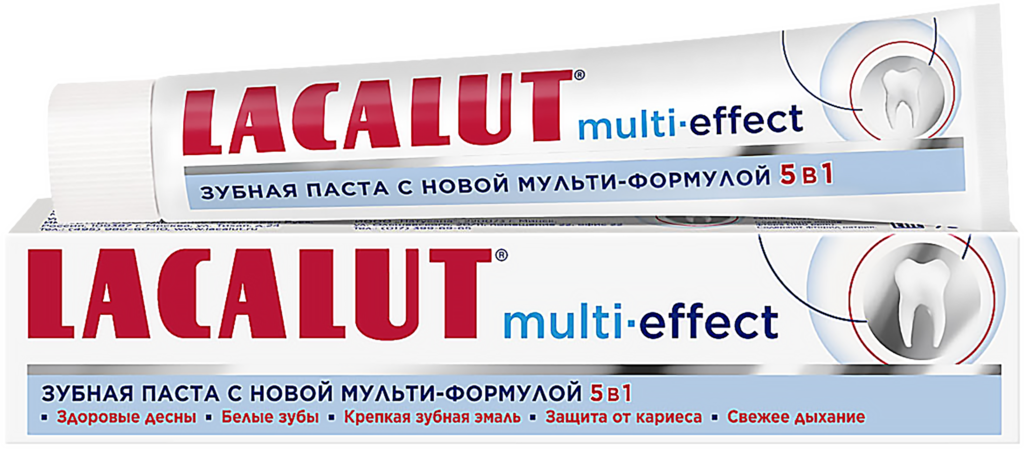 Изображение товара Зубная паста LACALUT Multi-effect 75мл укрепляет эмаль, отбеливает и защищает десны