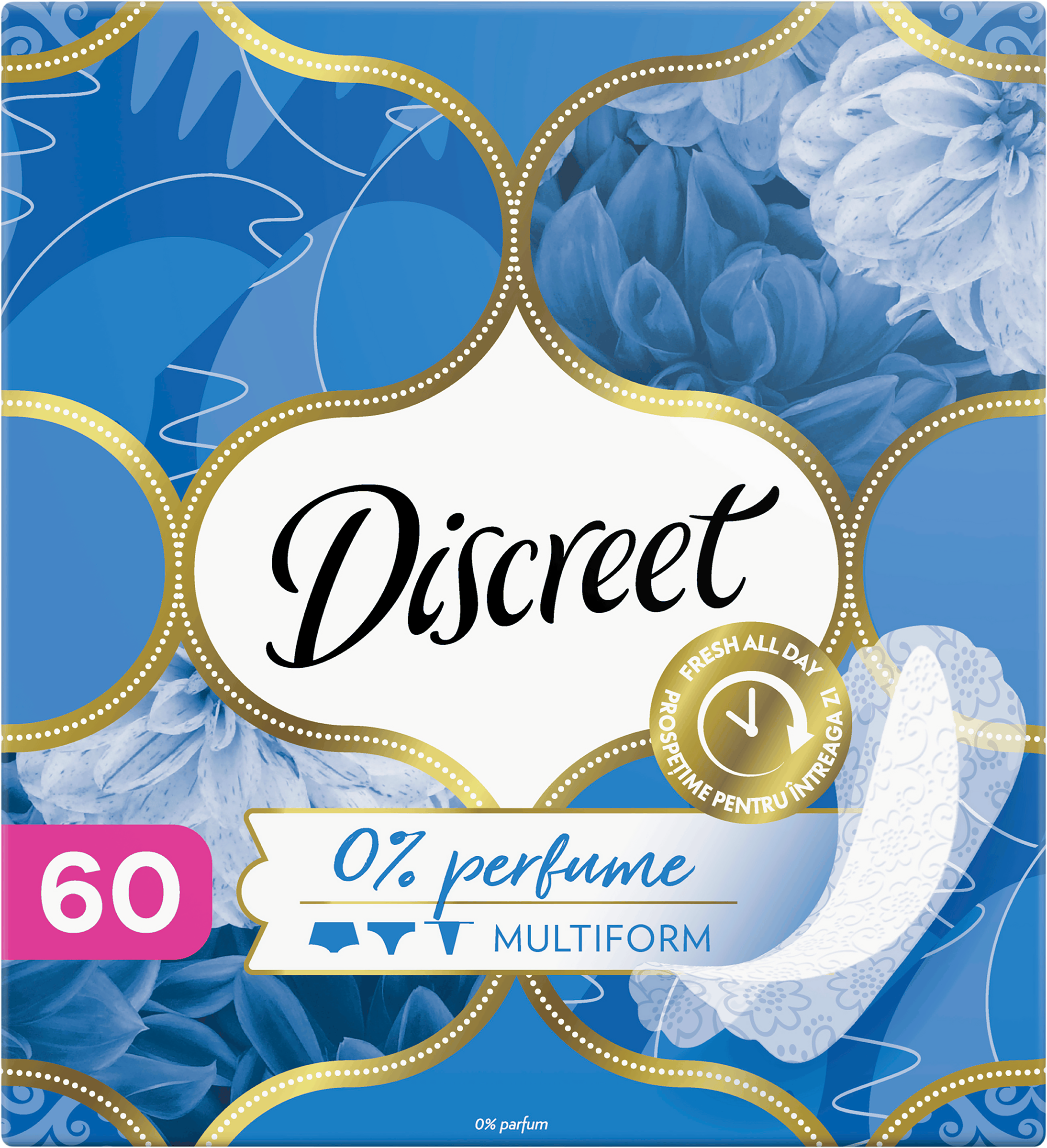 Изображение товара Прокладки ежедневные DISCREET Multiform Air 60 шт без отдушек тонкие и гибкие для комфорта
