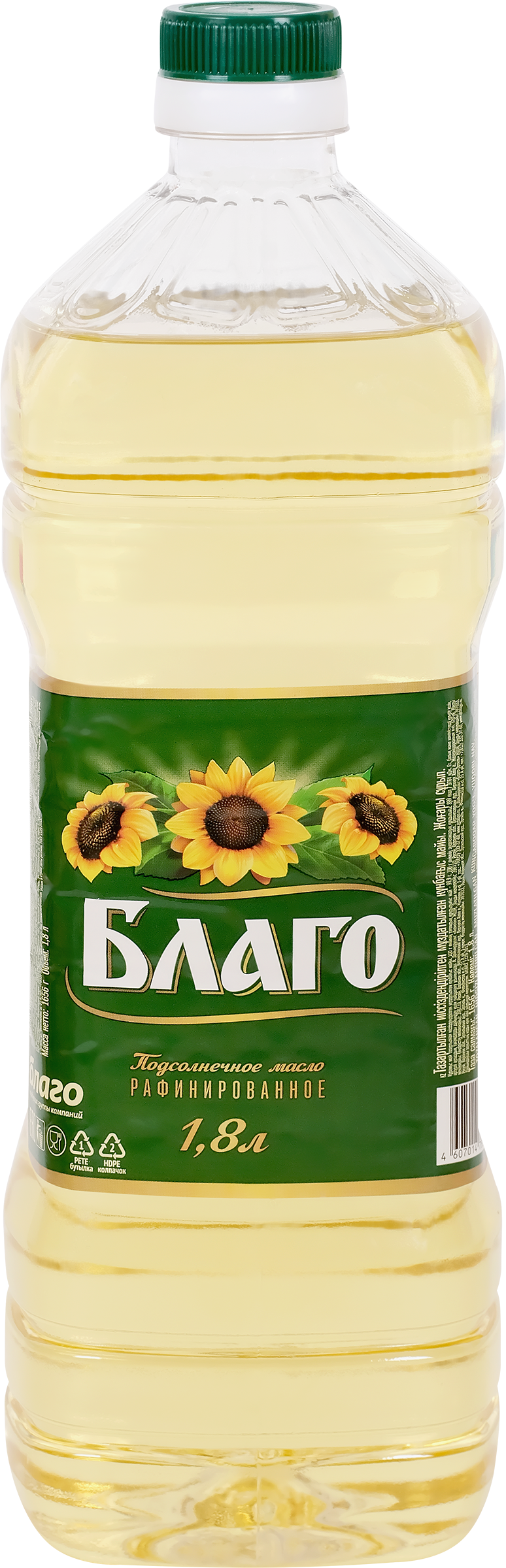 Изображение товара Масло подсолнечное БЛАГО рафинированное дезодорированное первый сорт, 1,8л