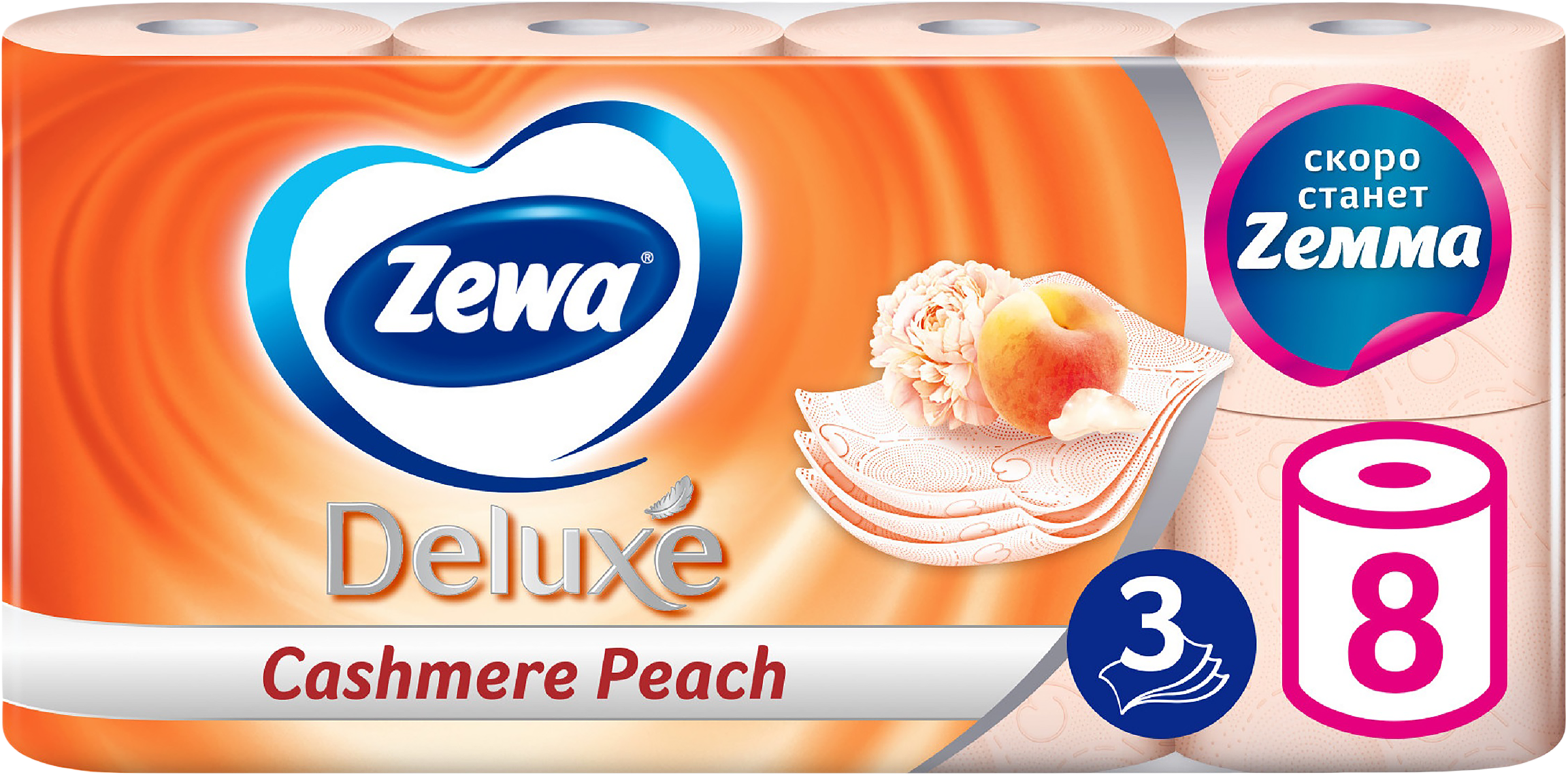 Изображение товара Бумага туалетная ZEWA Deluxe 3-слоя с ароматом персика, 8шт