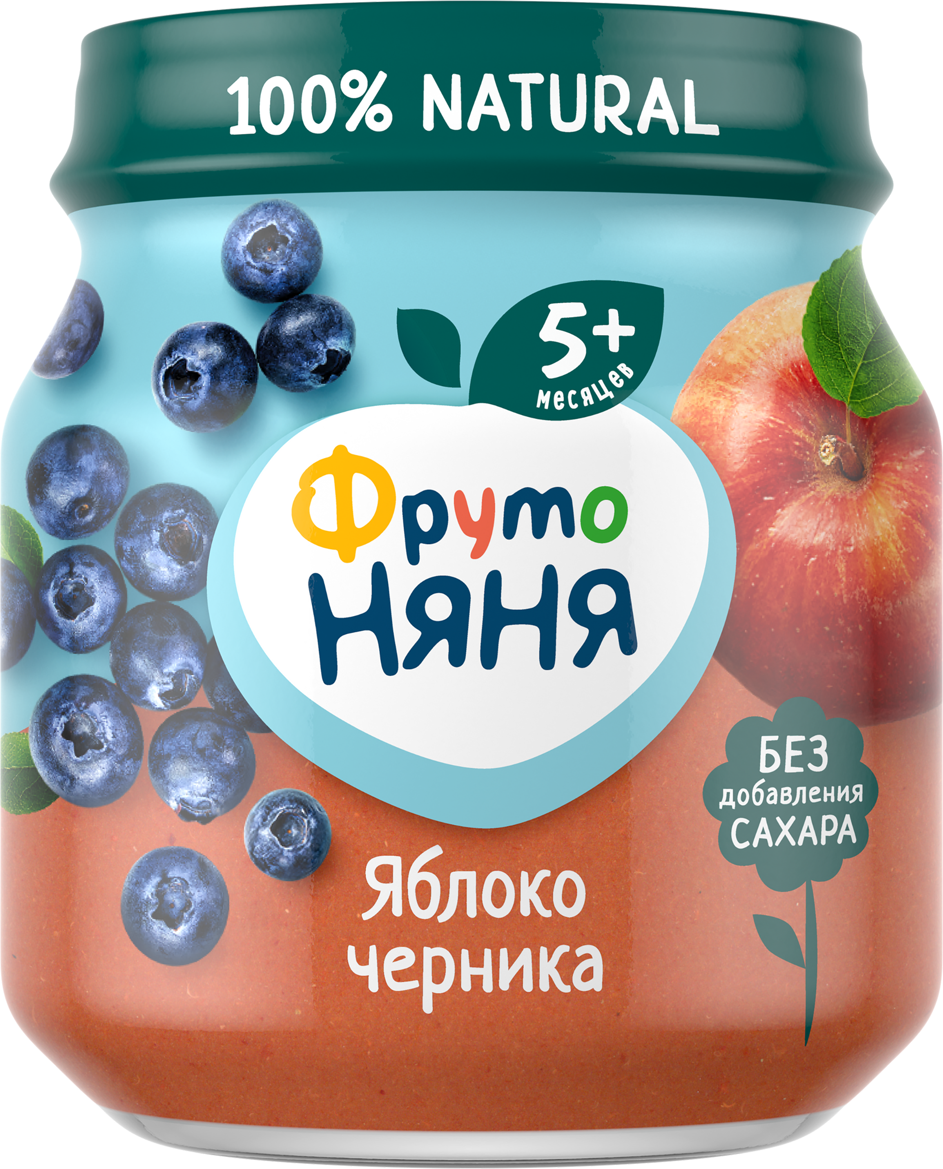 Изображение товара Пюре фруктово-ягодное ФРУТОНЯНЯ Яблоко, черника, с 5 месяцев, 100г