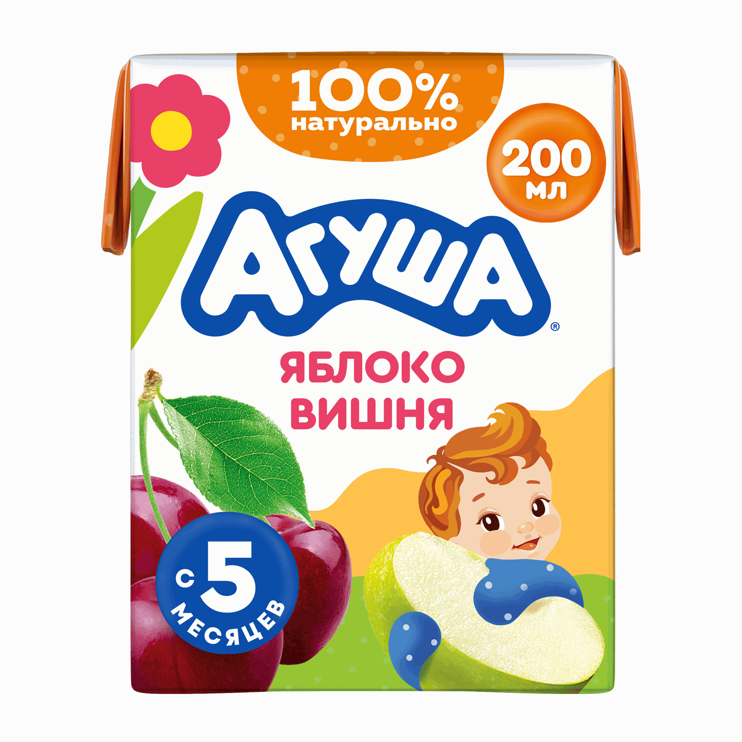 Изображение товара Детский сок АГУША Яблоко-вишня 200мл с 5 месяцев натуральный и безопасный
