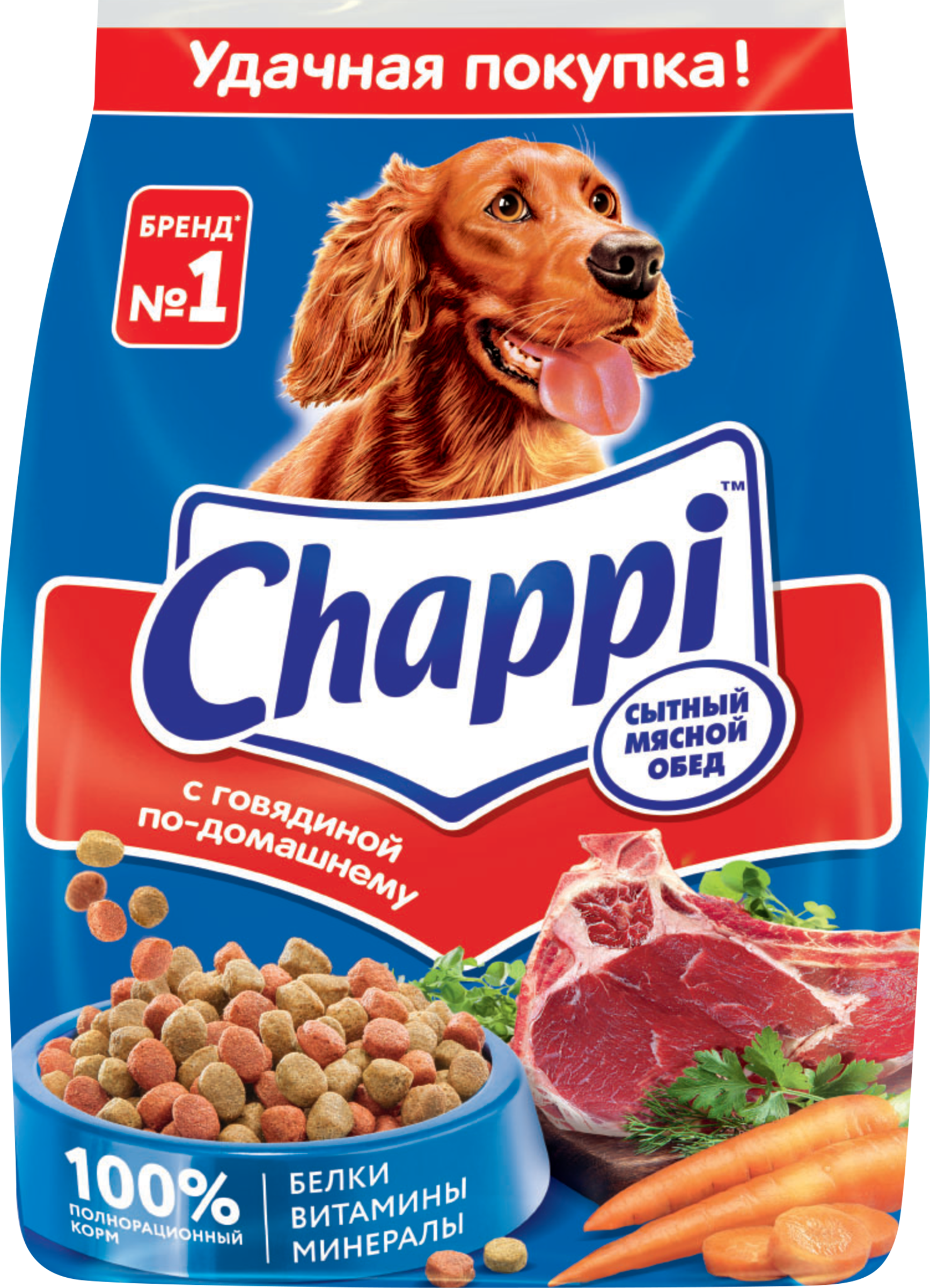 Изображение товара Корм сухой для взрослых собак CHAPPI Сытный мясной обед с говядиной, для всех пород, 600г