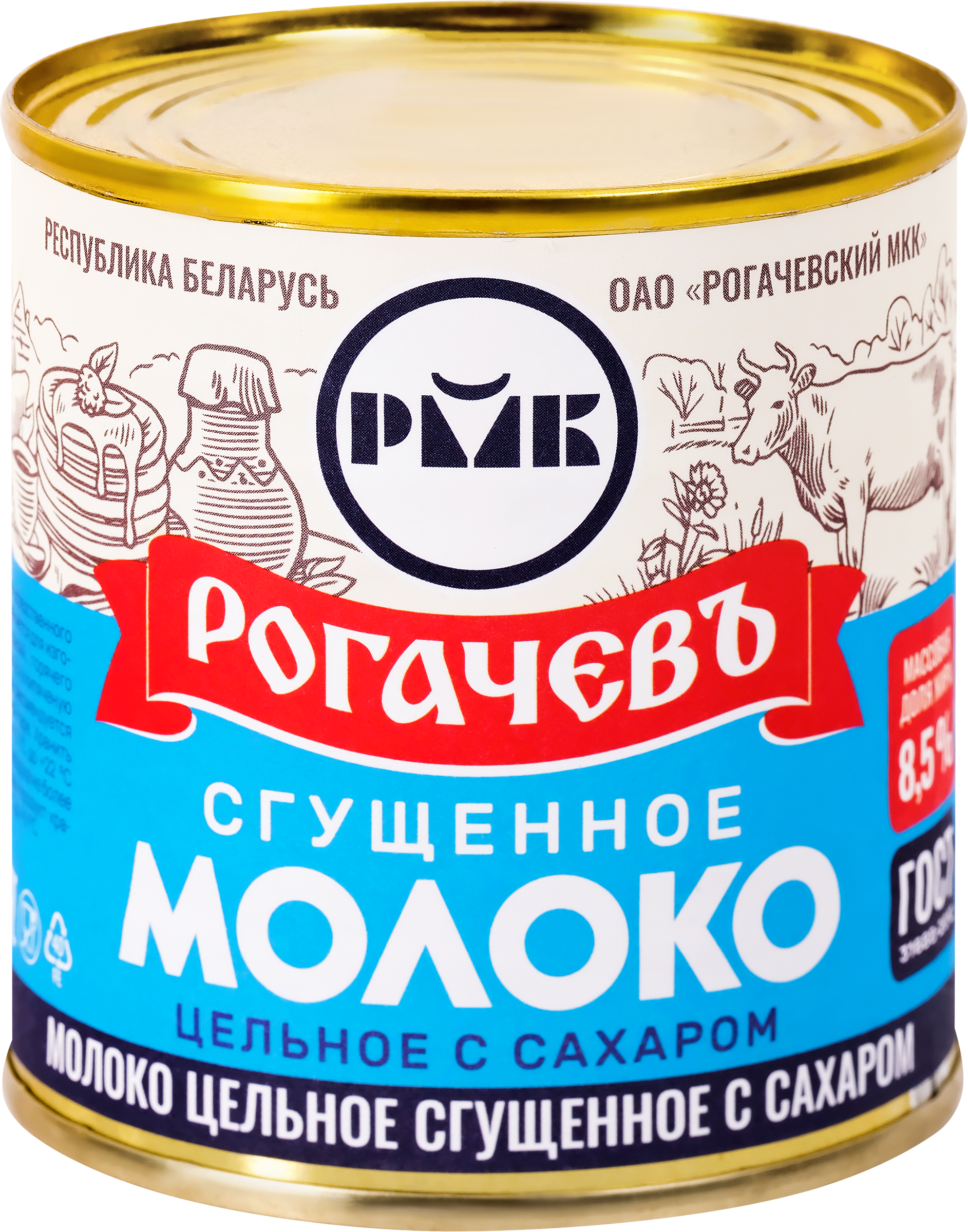 Изображение товара Молоко сгущенное РОГАЧЕВЪ цельное с сахаром 8,5%, без змж, 380г
