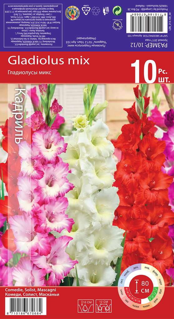 Изображение товара Луковицы Гладиолус Холланд микс (Комеди/Солист/Масканьи) 10/12, Арт. 
103/RKG.201.GLD.004.STD, 10шт