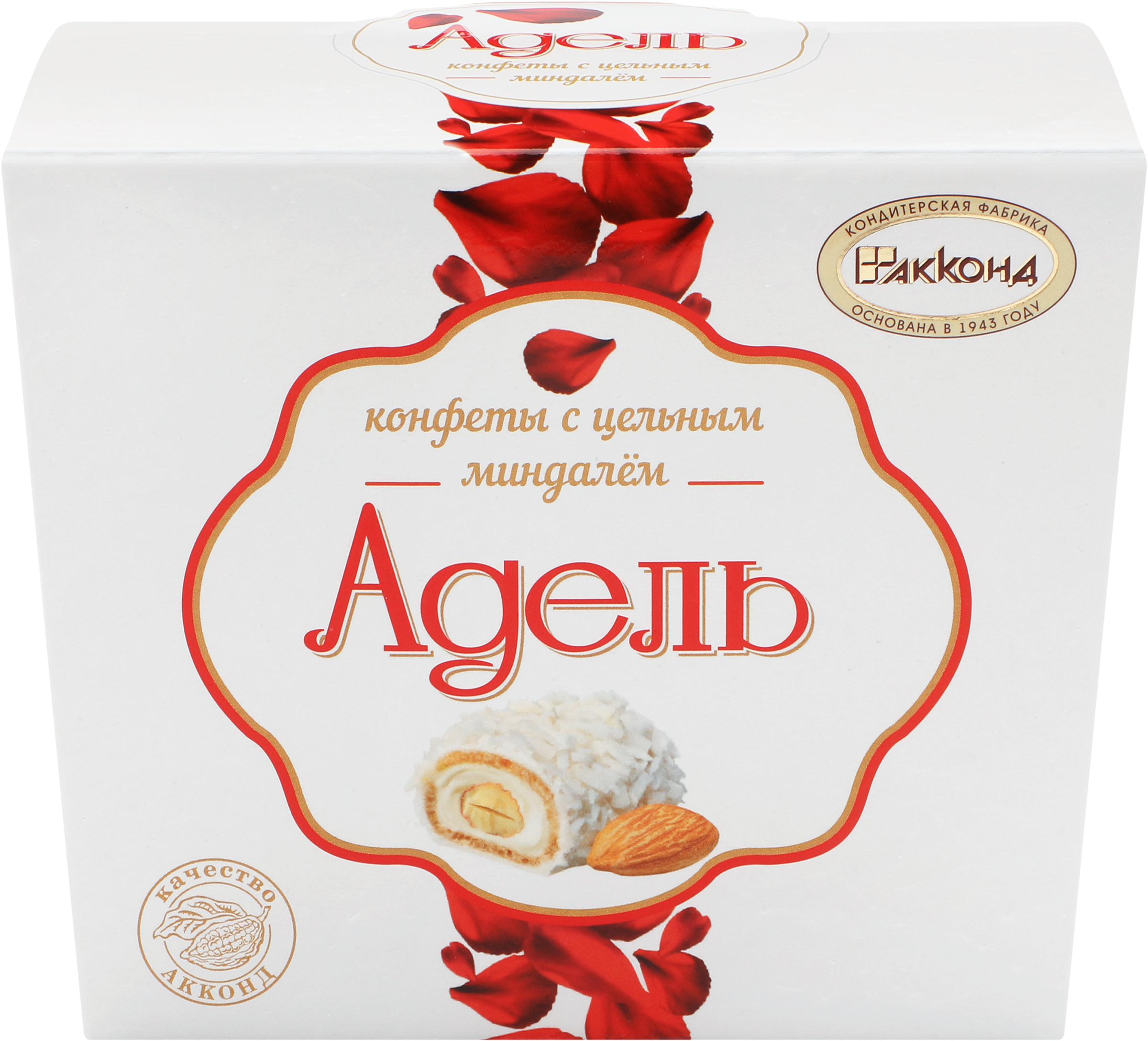 Изображение товара Конфеты АККОНД Адель с цельным миндалем 150 г вафельные в белом шоколаде