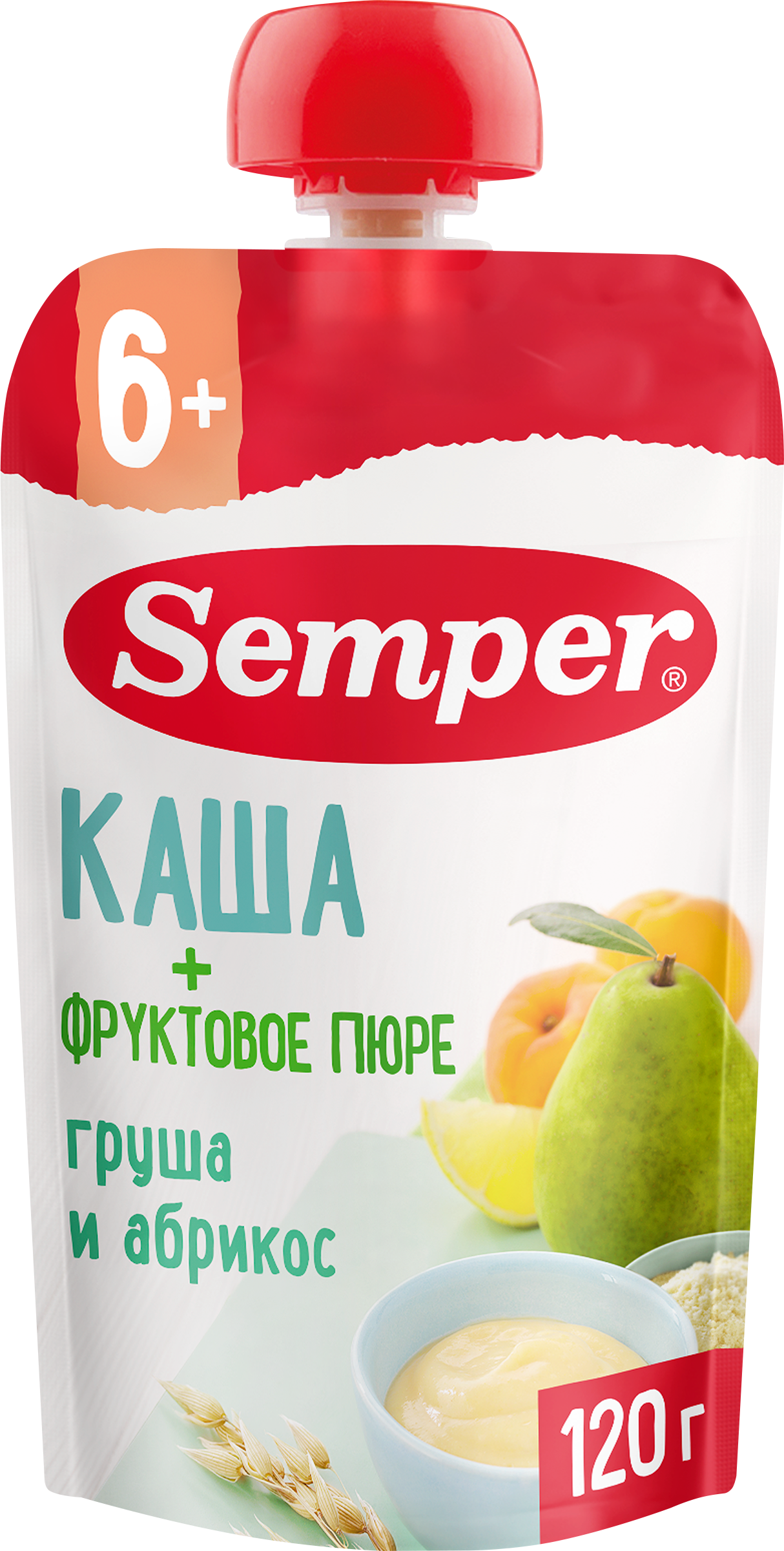 Изображение товара Пюре фруктово-злаковое SEMPER Грушево-абрикосовое, с кашей, с 6 месяцев, 120г
