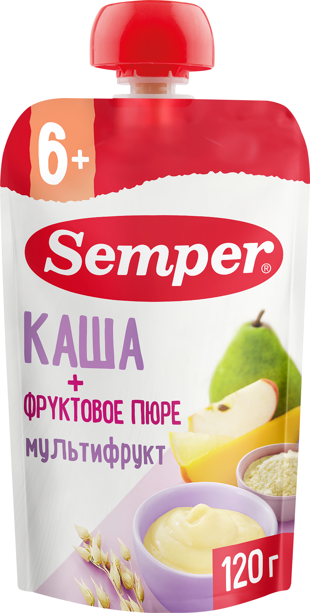 Изображение товара Пюре фруктово-злаковое SEMPER Мультифруктовое, с кашей, с 6 месяцев, 120г