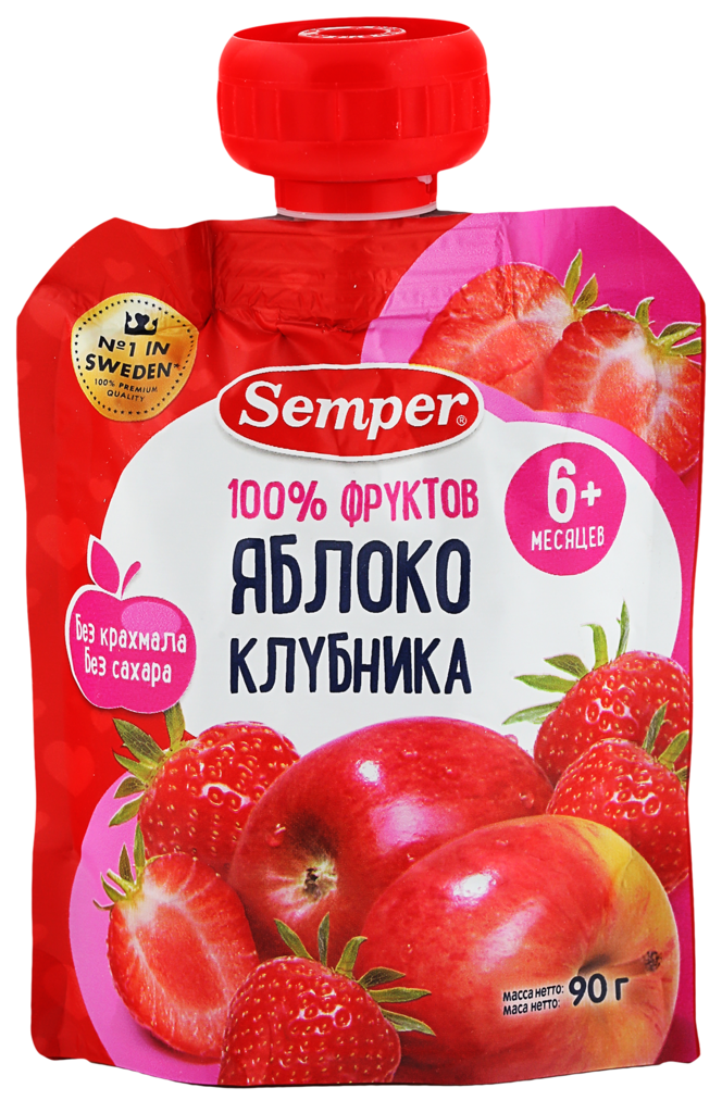 Изображение товара Пюре фруктовое SEMPER Яблоко, клубника, с 6 месяцев, 90г