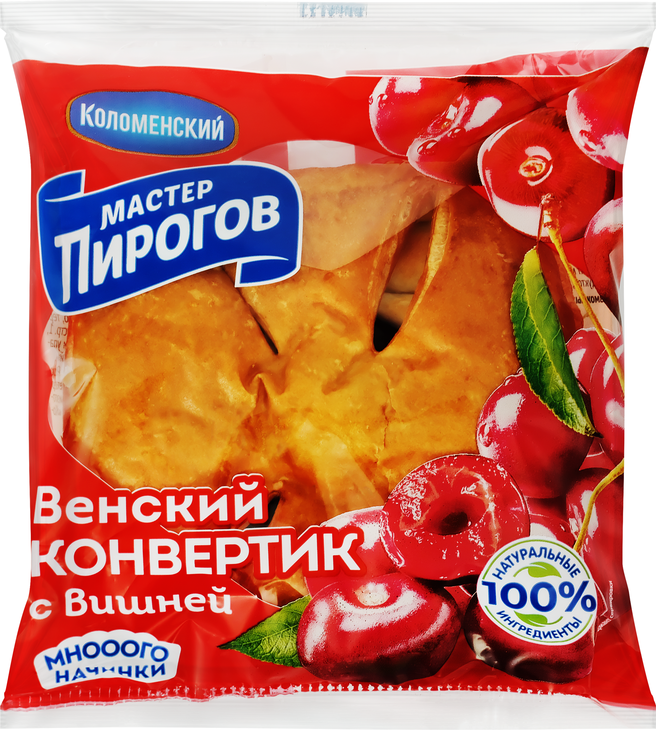 Изображение товара Конвертик слоеный МАСТЕР ПИРОГОВ с фруктовой начинкой вишня, высший сорт, 70г