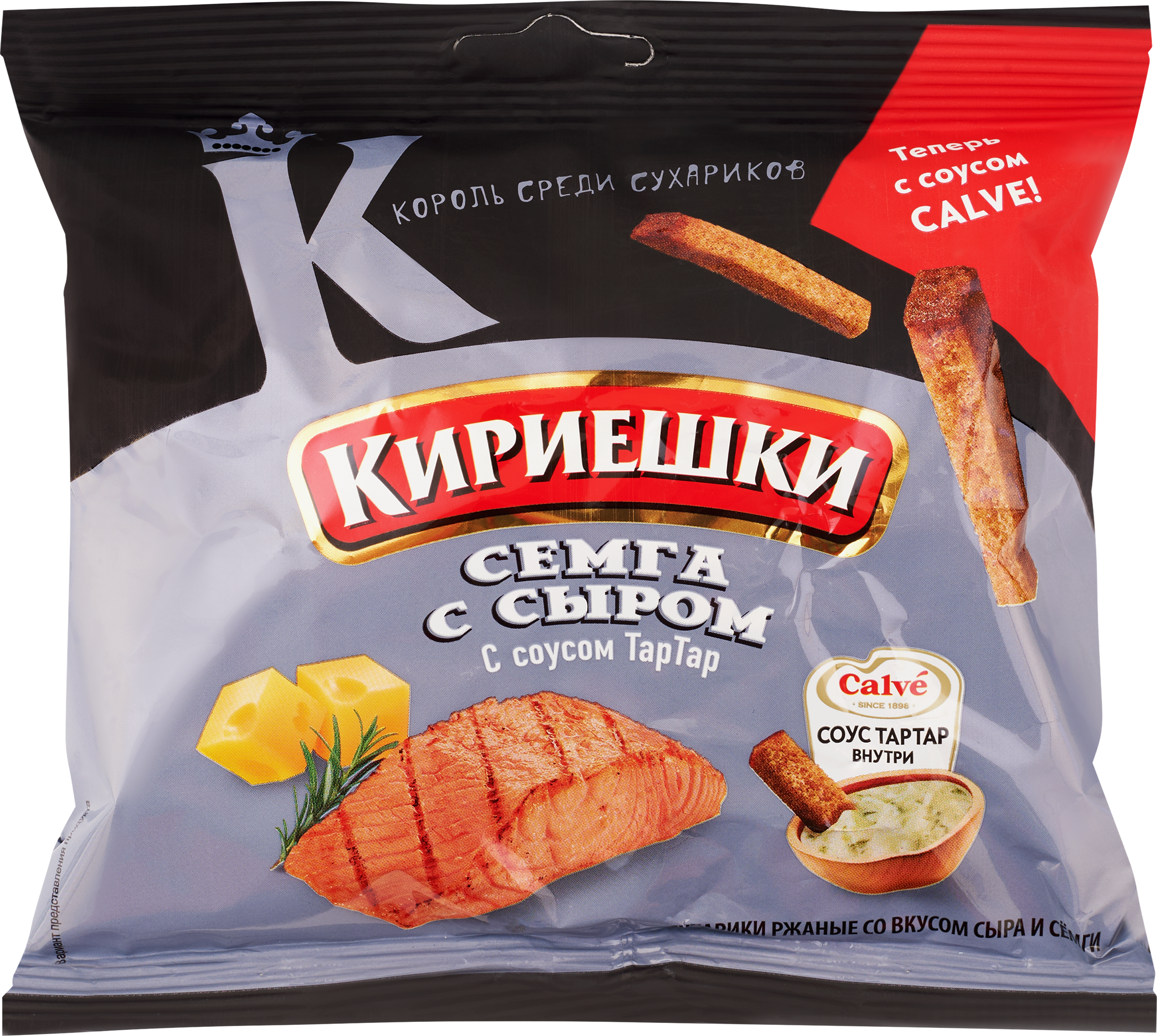 Изображение товара Сухарики ржано-пшеничные КИРИЕШКИ Семга с сыром, с соусом Тар-тар, 85г