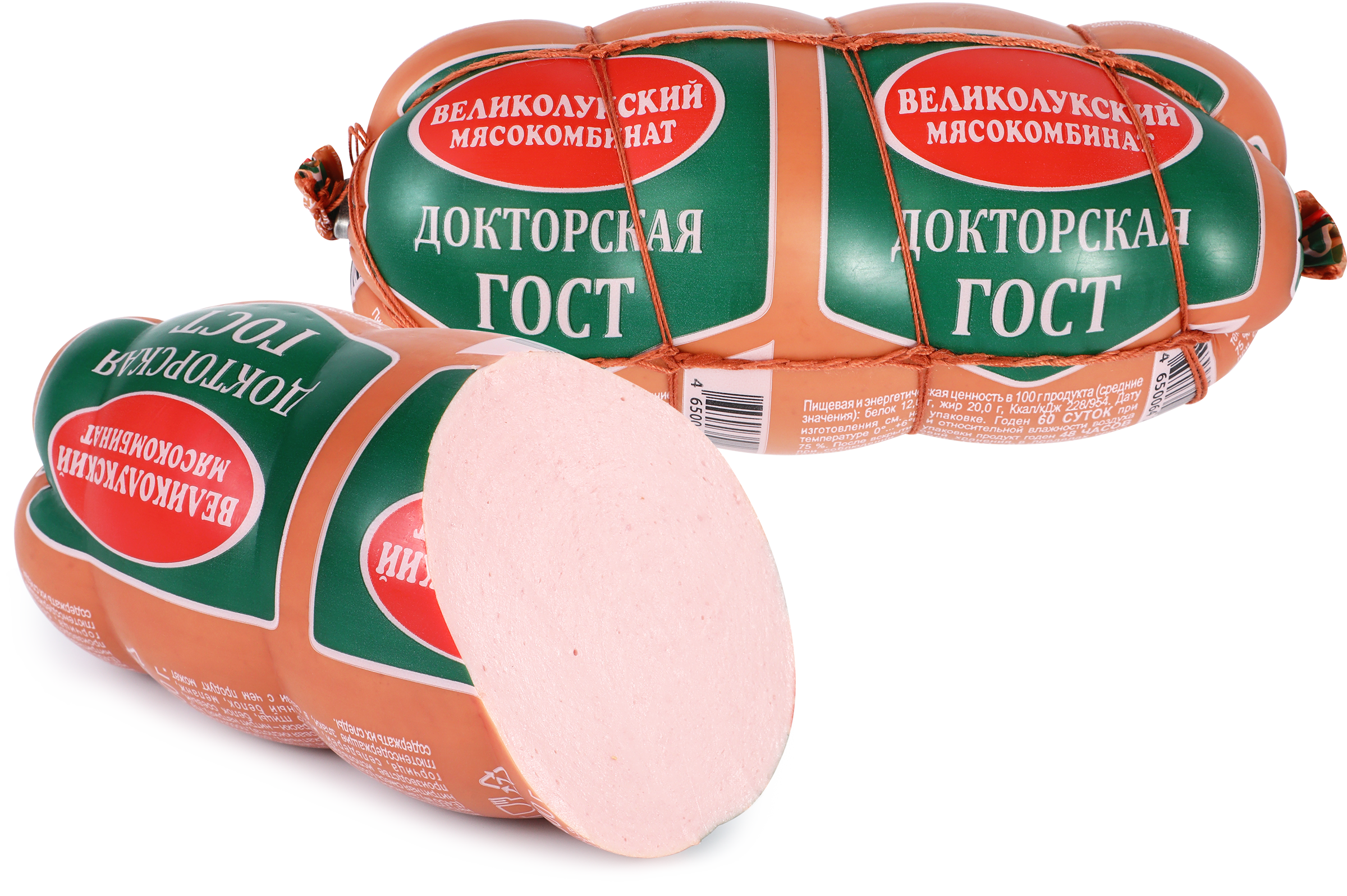 Изображение товара Колбаса вареная МК ВЕЛИКОЛУКСКИЙ Докторская ГОСТ в обвязке, 500г