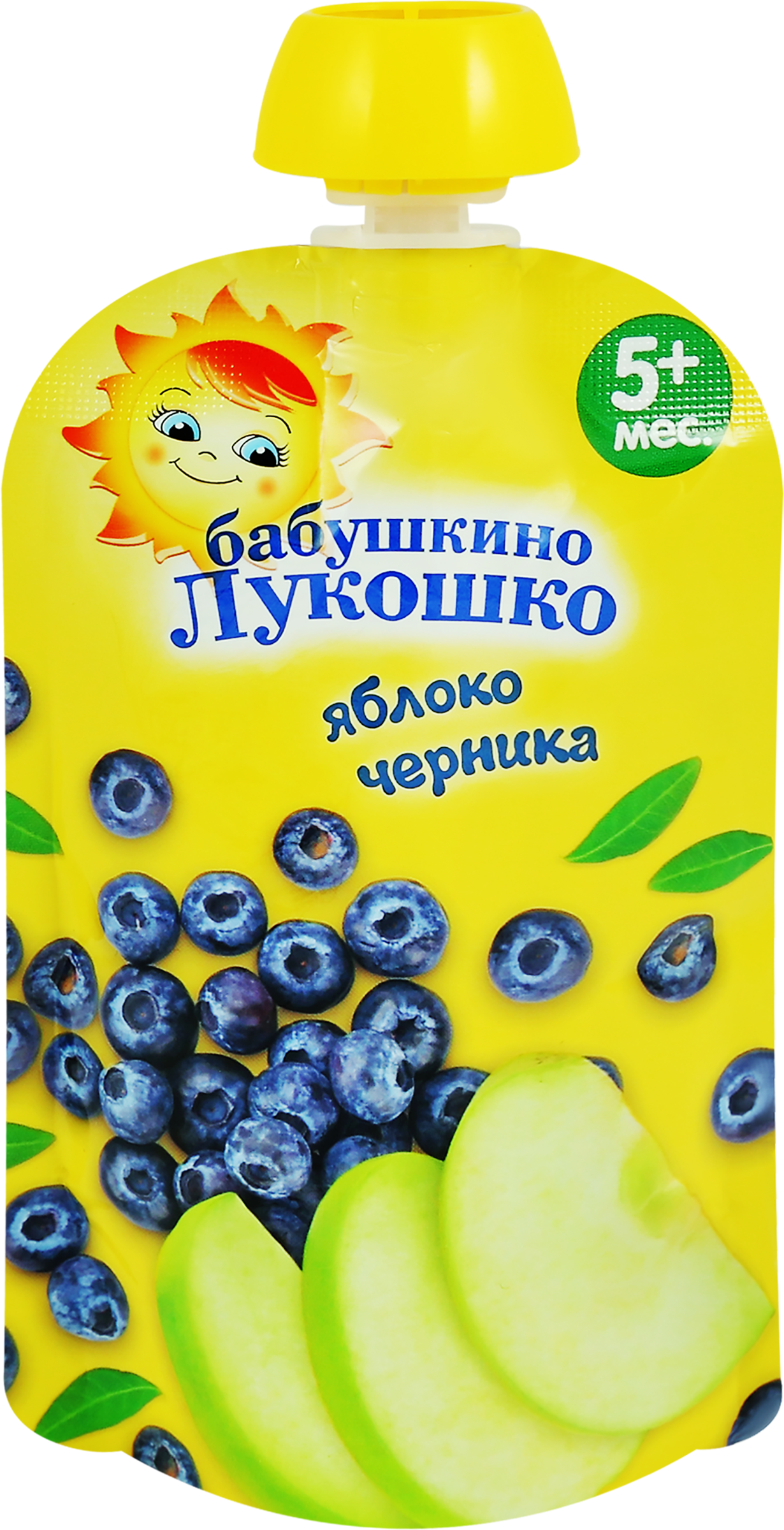 Изображение товара Пюре фруктово-ягодное БАБУШКИНО ЛУКОШКО Яблоко-черника, с 5 месяцев, 90г