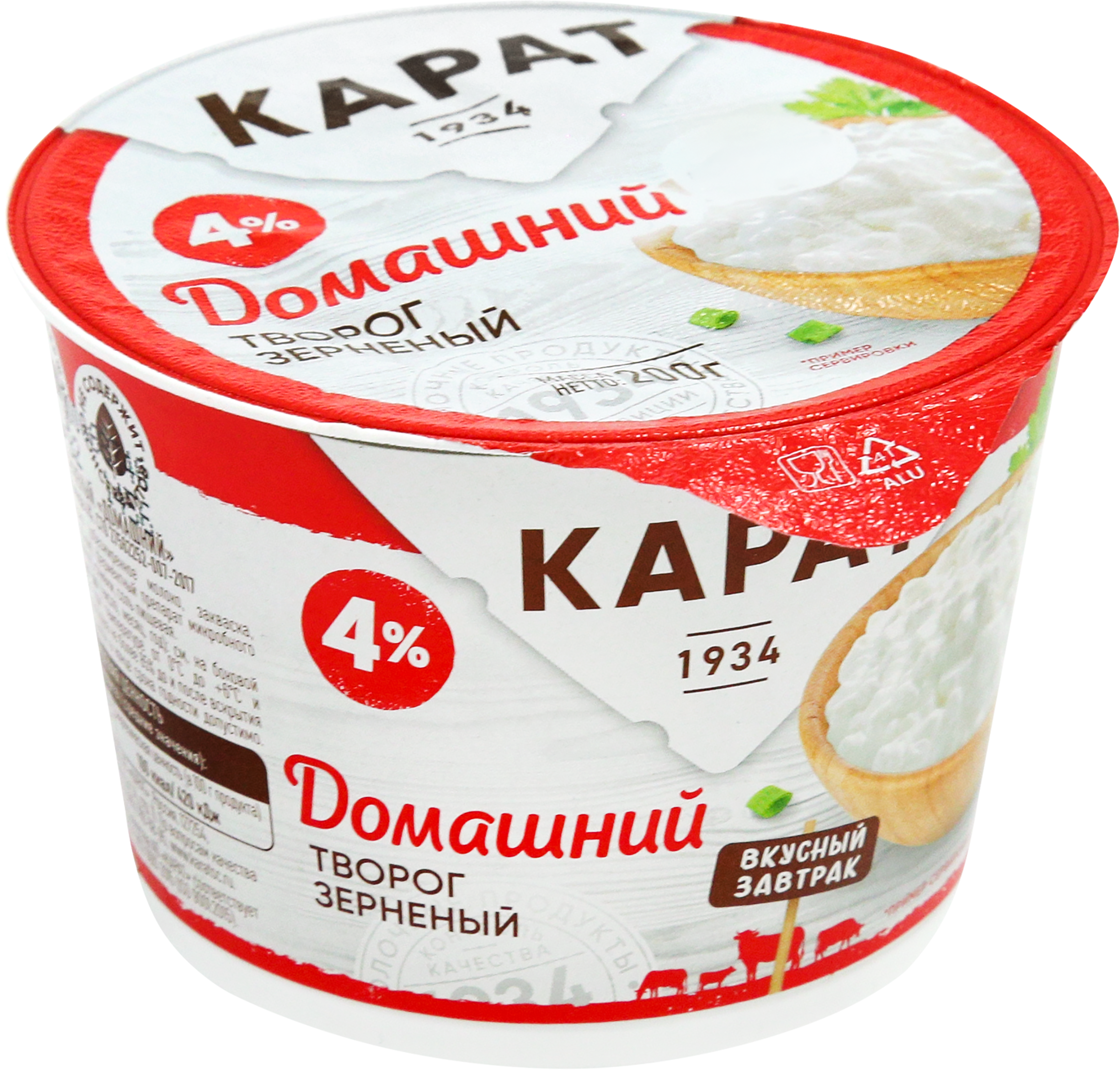 Изображение товара Творог зерненый КАРАТ Домашний 4%, без змж, 200г